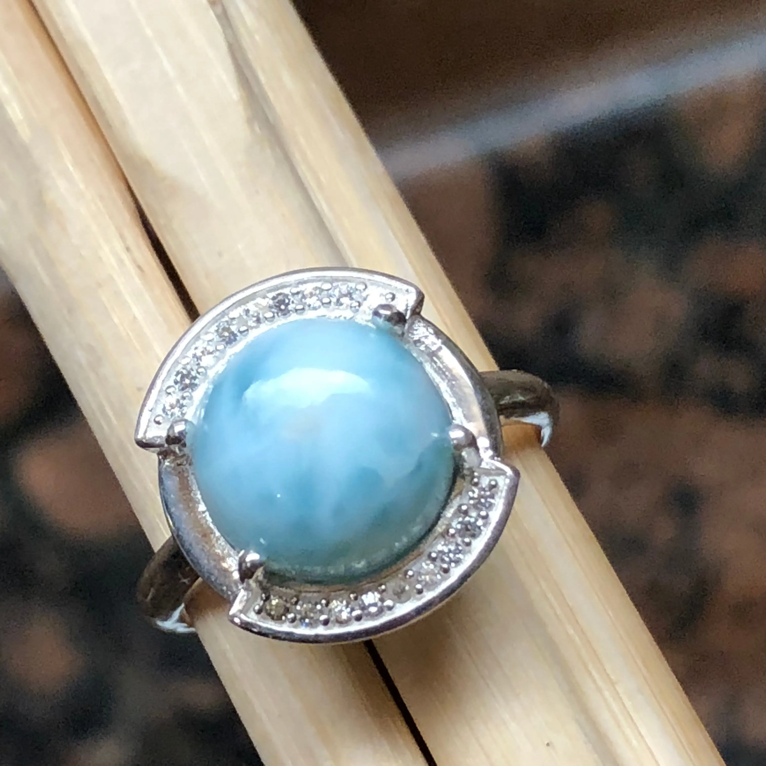 Natural Dominican Larimar 925 Solid Sterling Silver Engagement Ring Size 6, 8, 9