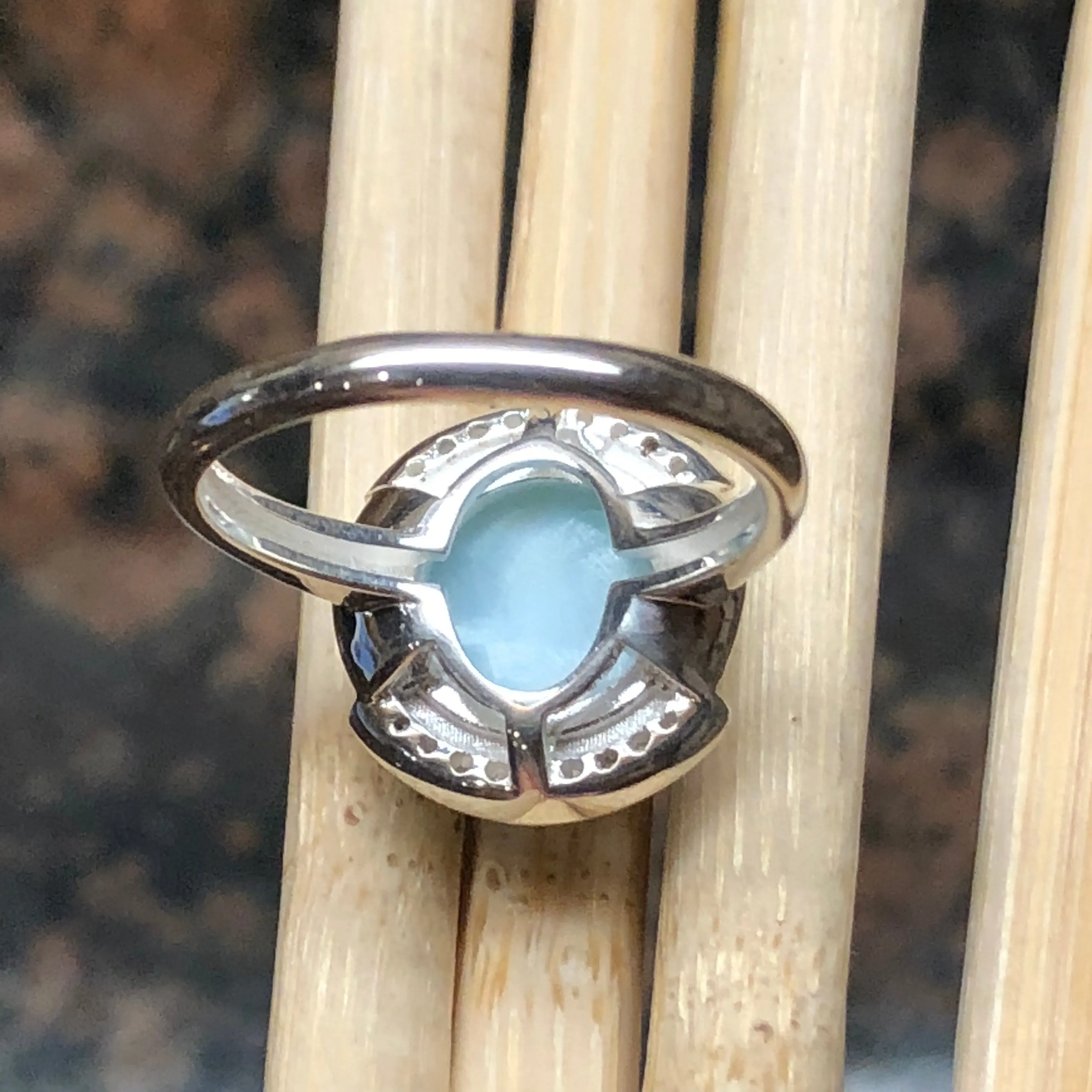 Natural Dominican Larimar 925 Solid Sterling Silver Engagement Ring Size 6, 8, 9