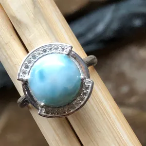 Natural Dominican Larimar 925 Solid Sterling Silver Engagement Ring Size 6, 8, 9