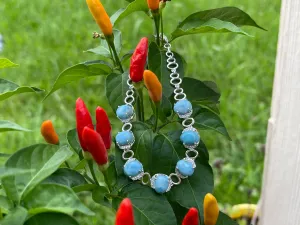 Natural Dominican Larimar, White Sapphire 925 Solid Sterling Silver Bracelets 7 1/2 inches