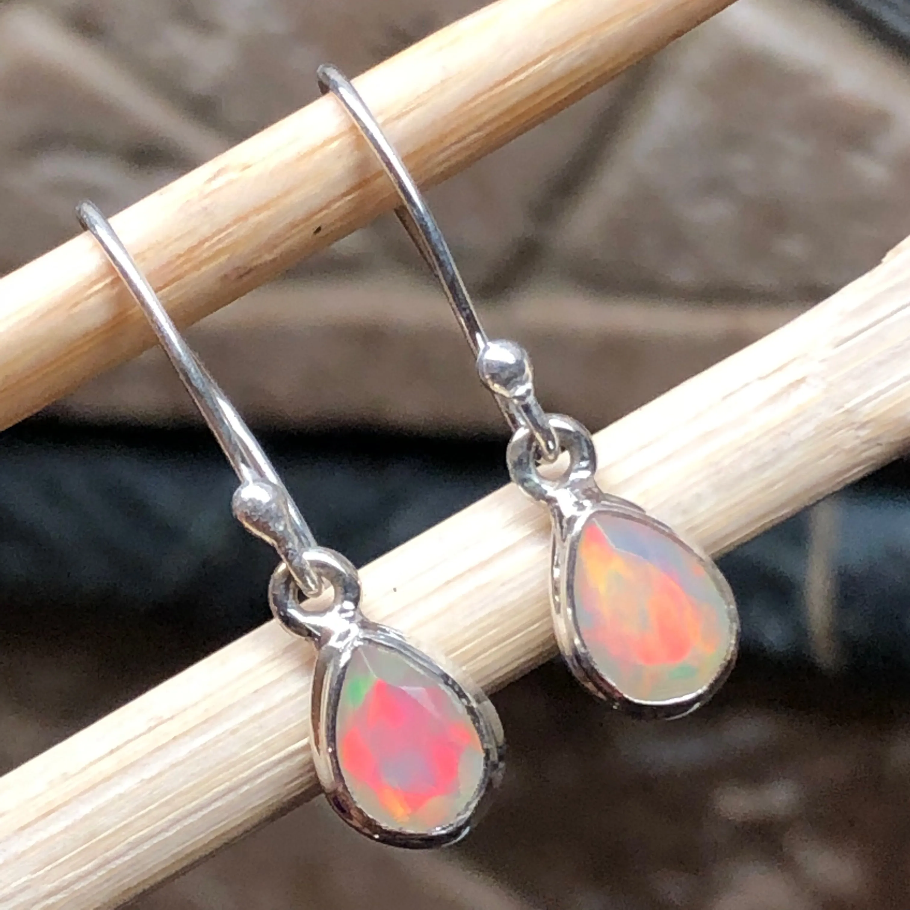 Natural Ethiopian Opal 925 Solid Sterling Silver Earrings 20mm