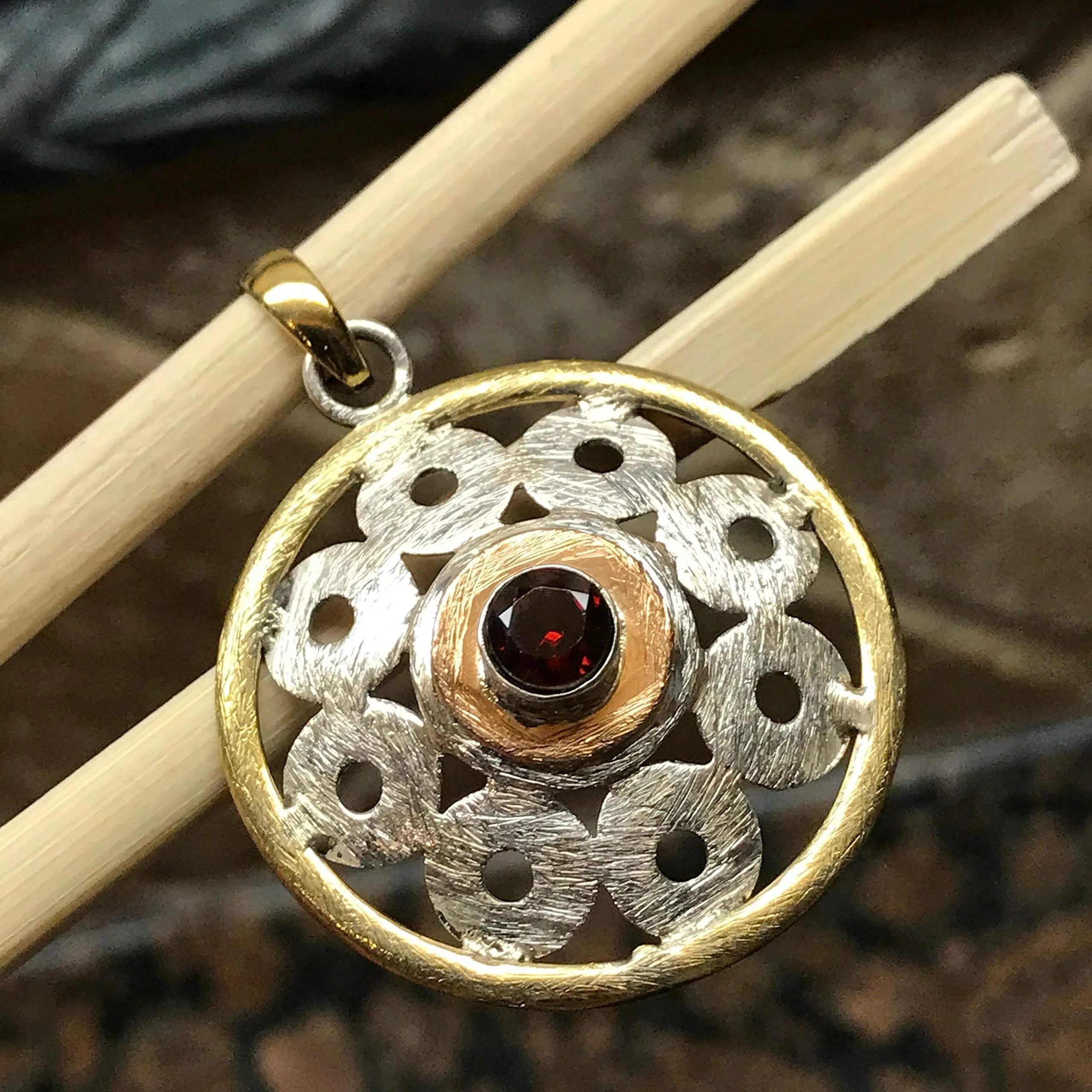 Natural Garnet 925 Solid Sterling Silver Pendant 45mm