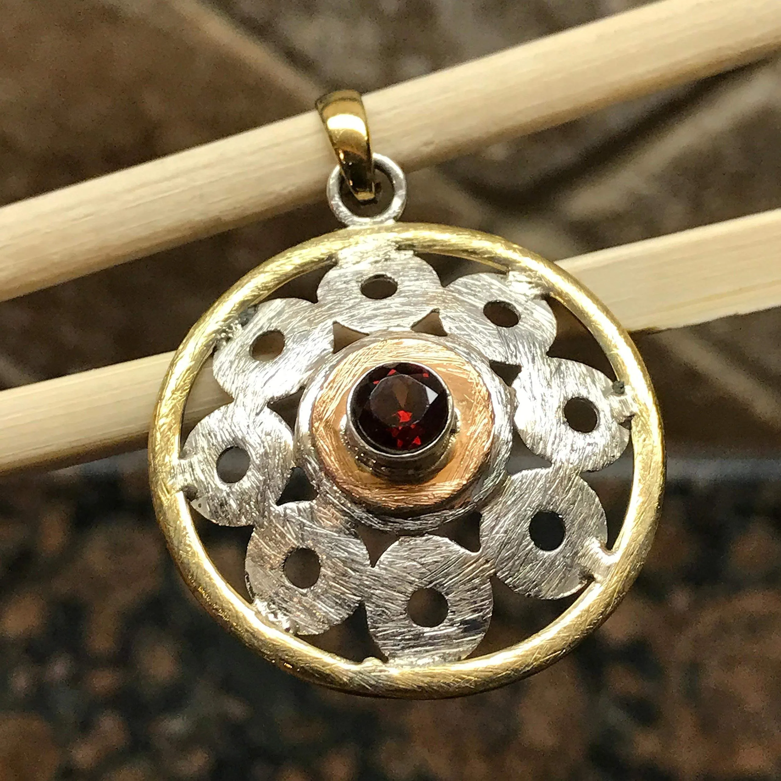 Natural Garnet 925 Solid Sterling Silver Pendant 45mm