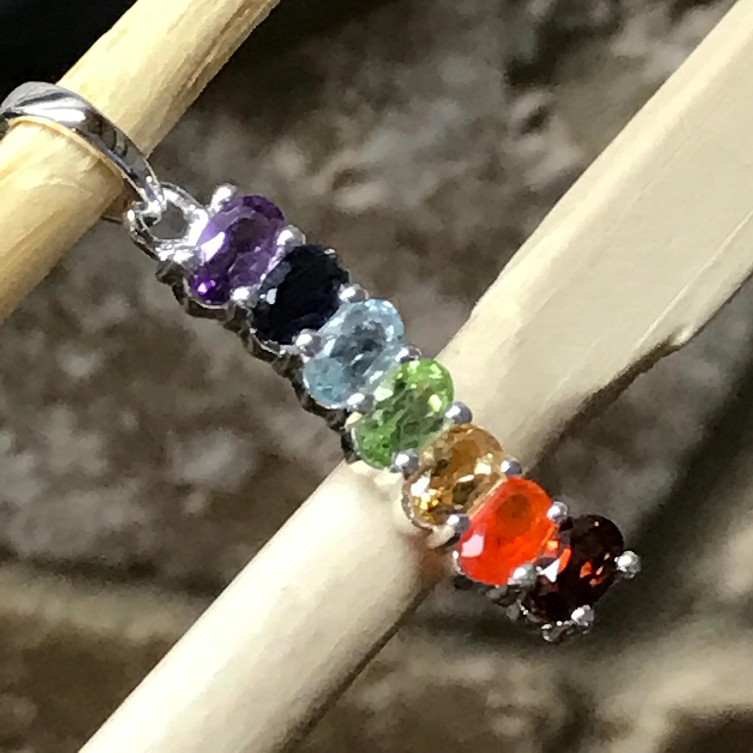 Natural Garnet, Carnelian, Citrine, Peridot 925 Solid Sterling Silver Chakra Pendant 30mm