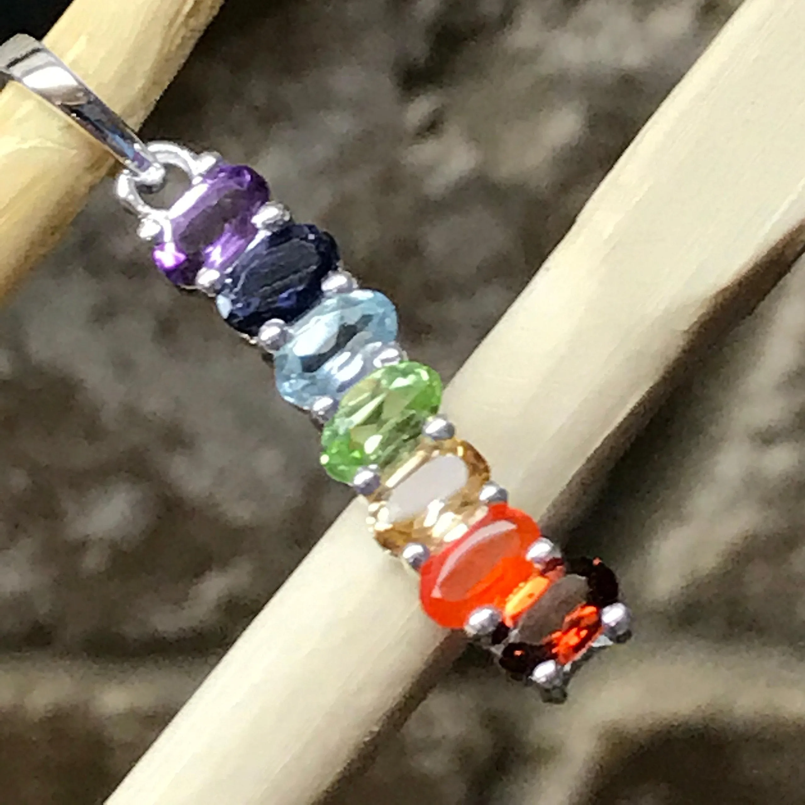 Natural Garnet, Carnelian, Citrine, Peridot 925 Solid Sterling Silver Chakra Pendant 30mm