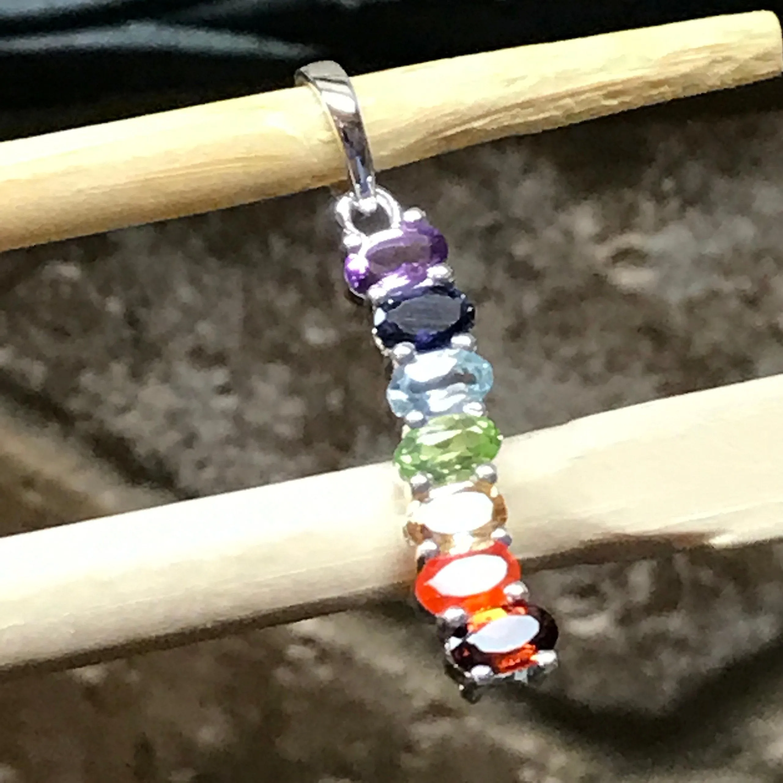 Natural Garnet, Carnelian, Citrine, Peridot 925 Solid Sterling Silver Chakra Pendant 30mm