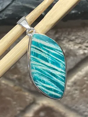 Natural Green Amazonite 925 Solid Sterling Silver Pendant 40mm