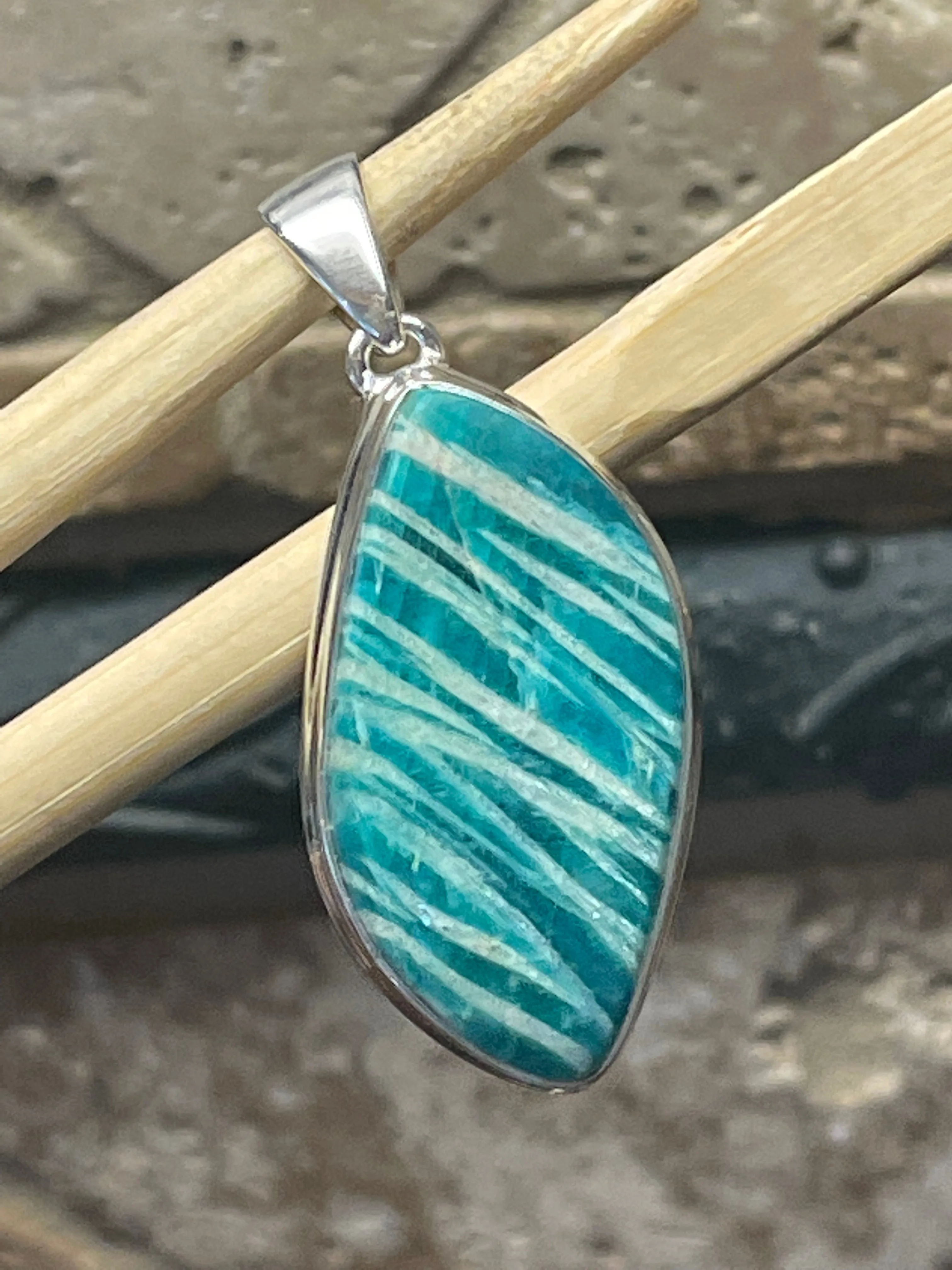 Natural Green Amazonite 925 Solid Sterling Silver Pendant 40mm