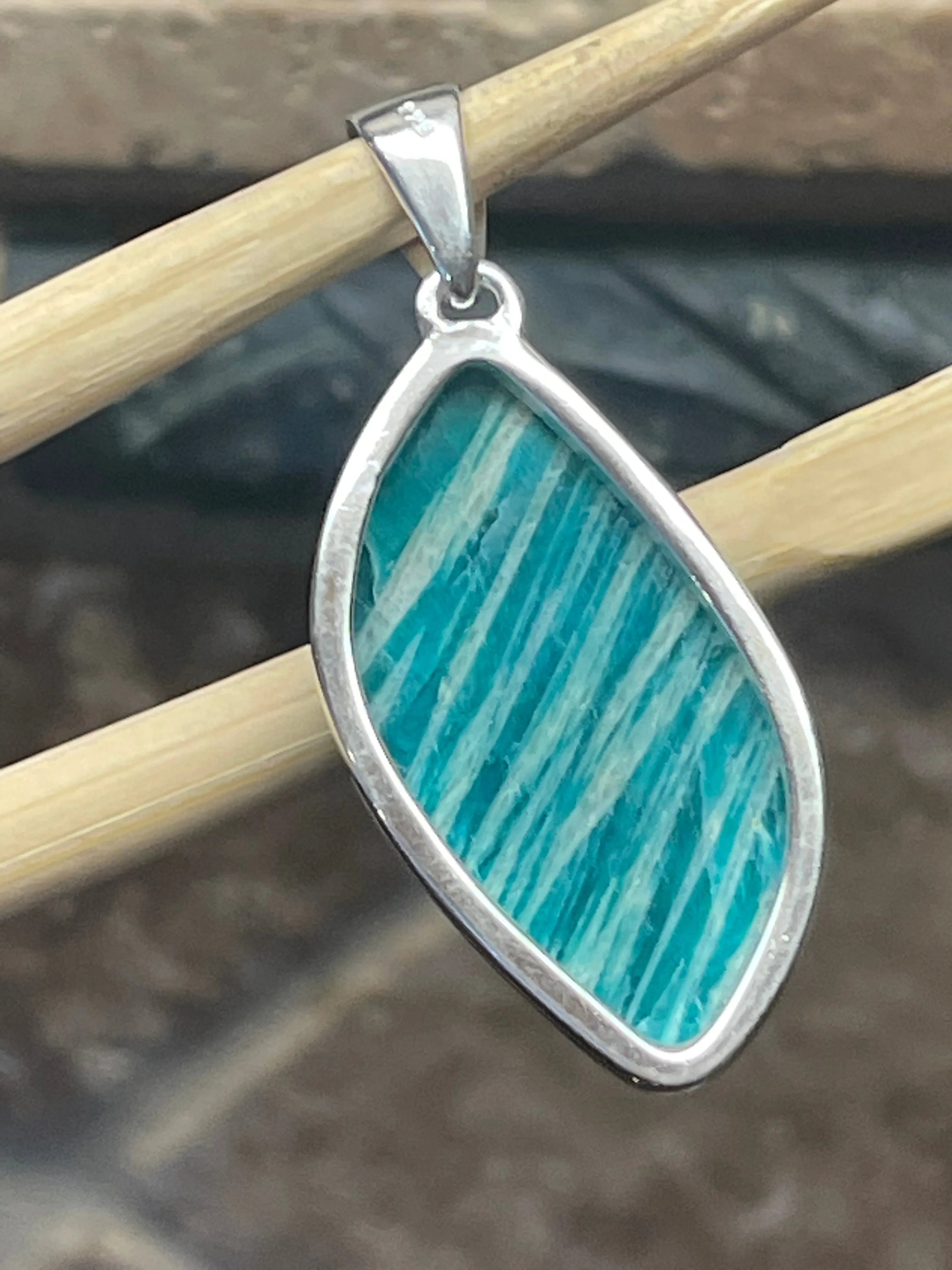 Natural Green Amazonite 925 Solid Sterling Silver Pendant 40mm