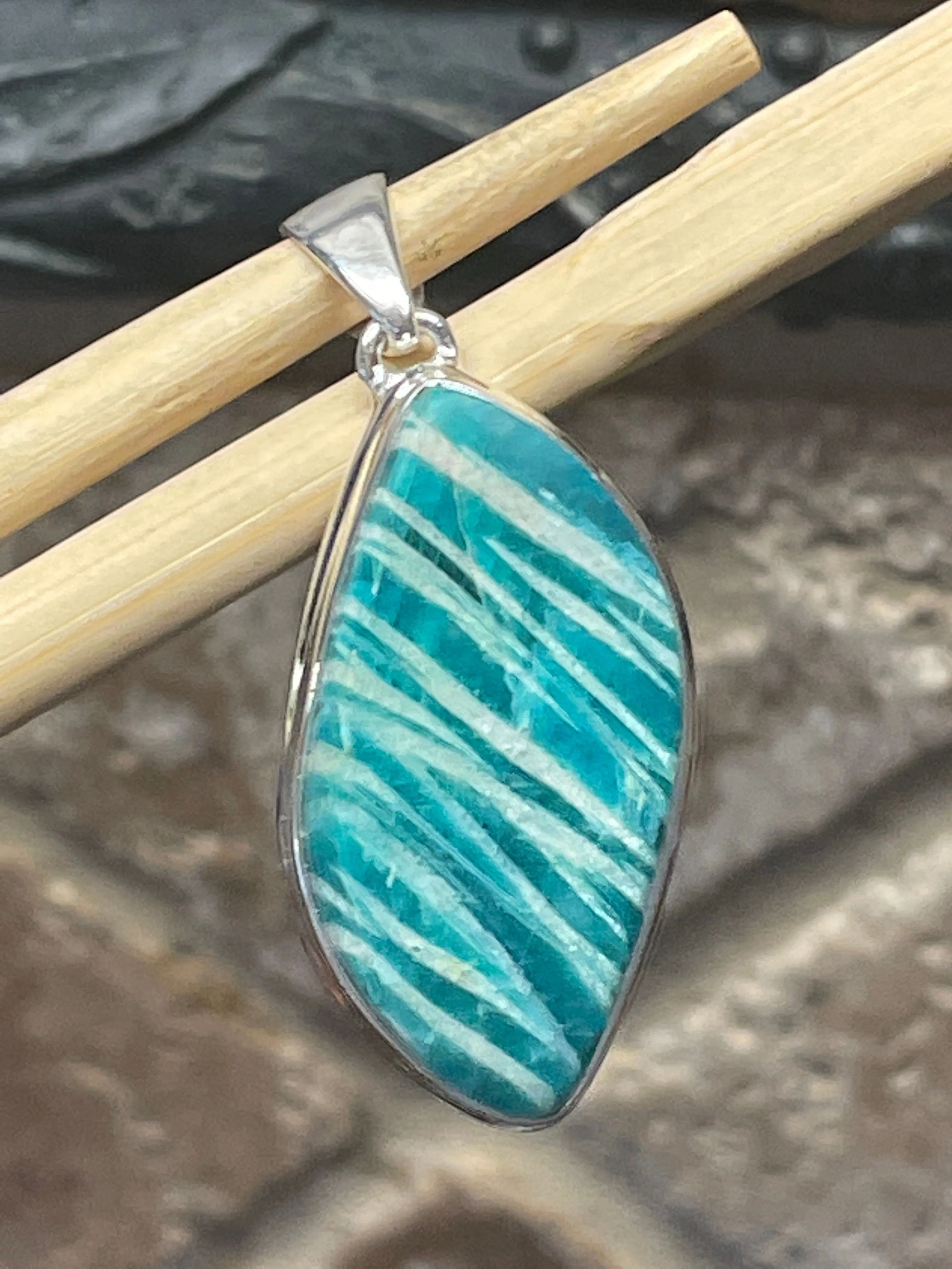 Natural Green Amazonite 925 Solid Sterling Silver Pendant 40mm
