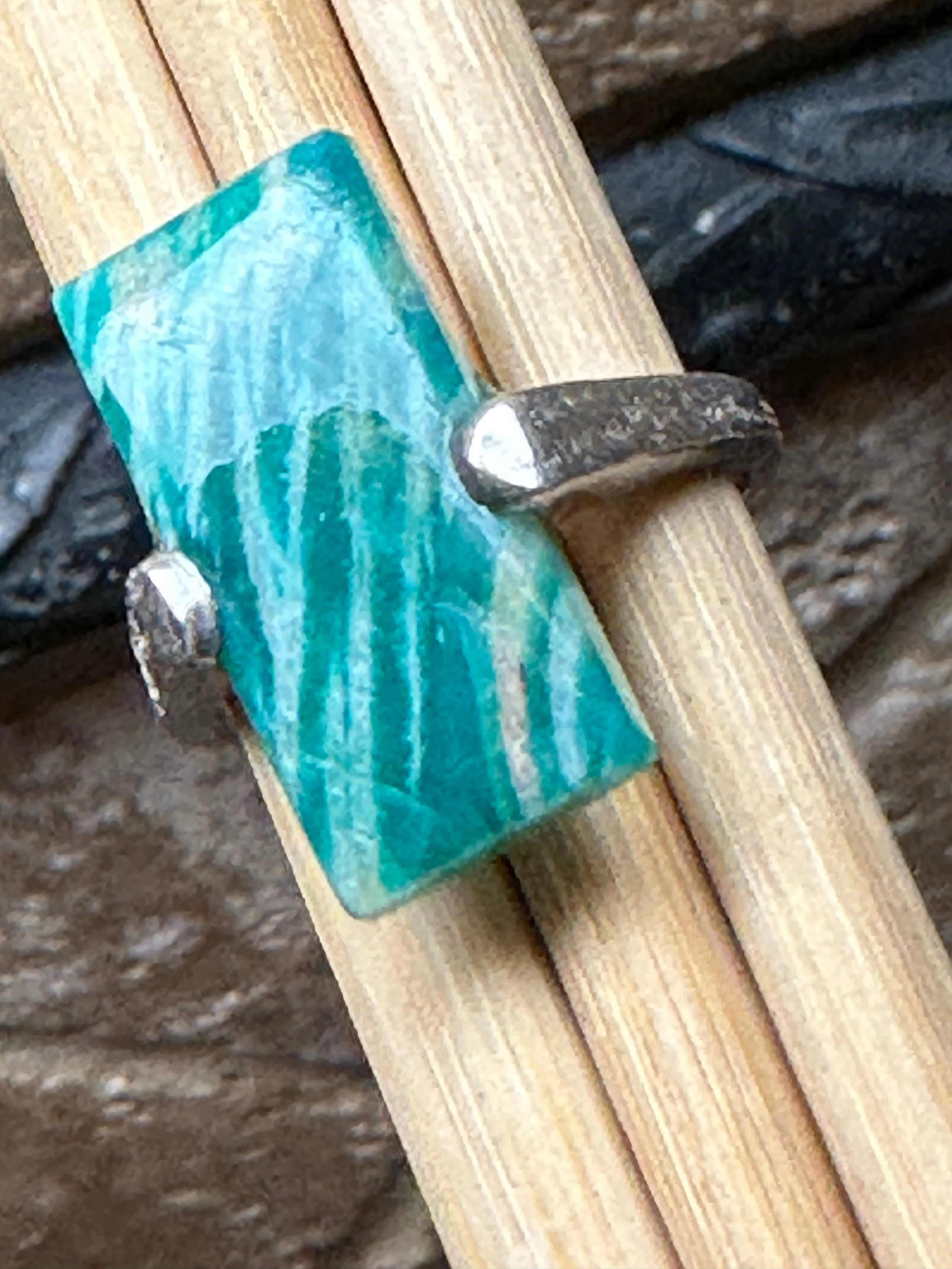 Natural Green Amazonite 925 Solid Sterling Silver Ring Size 7.5