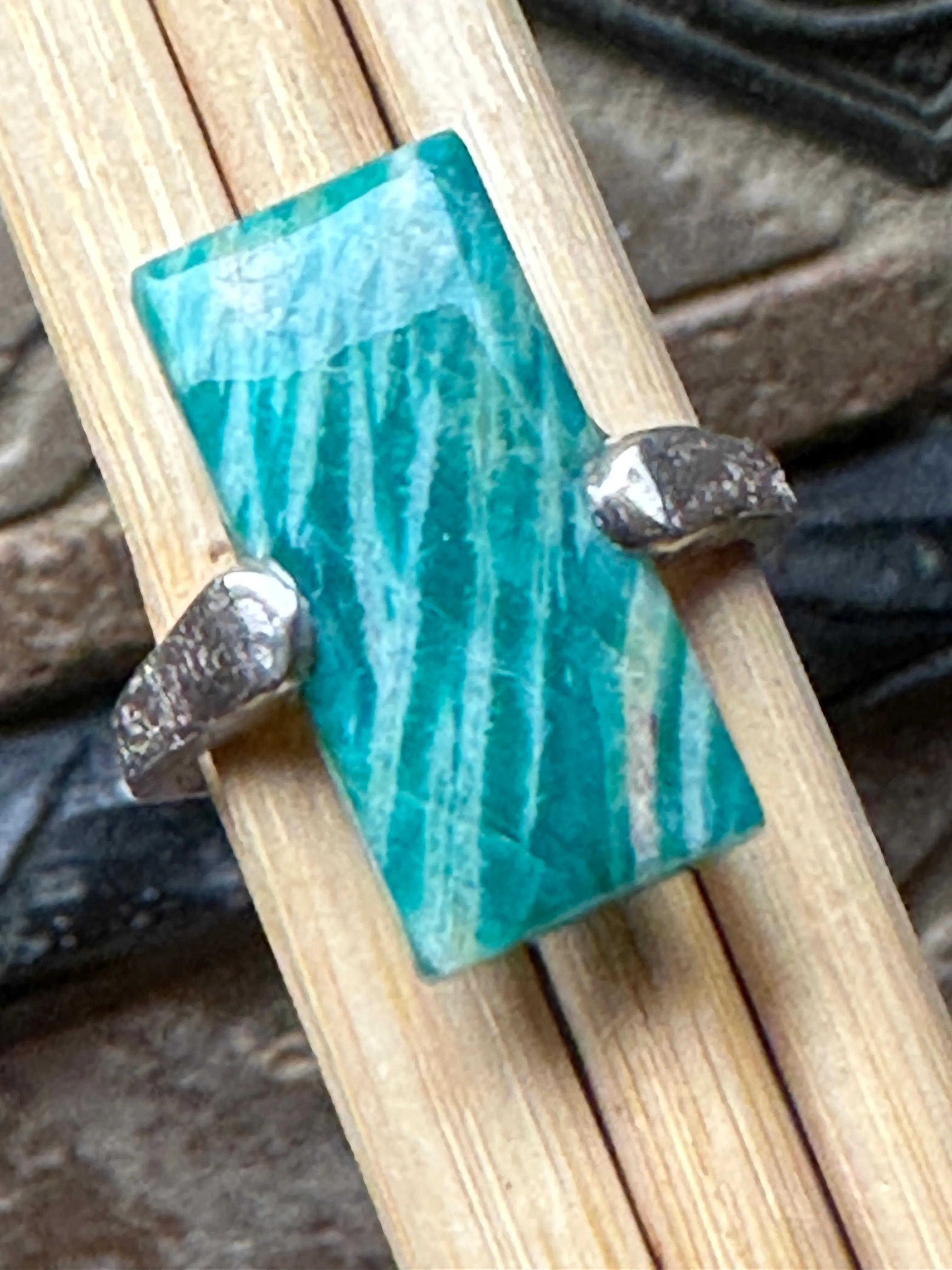 Natural Green Amazonite 925 Solid Sterling Silver Ring Size 7.5