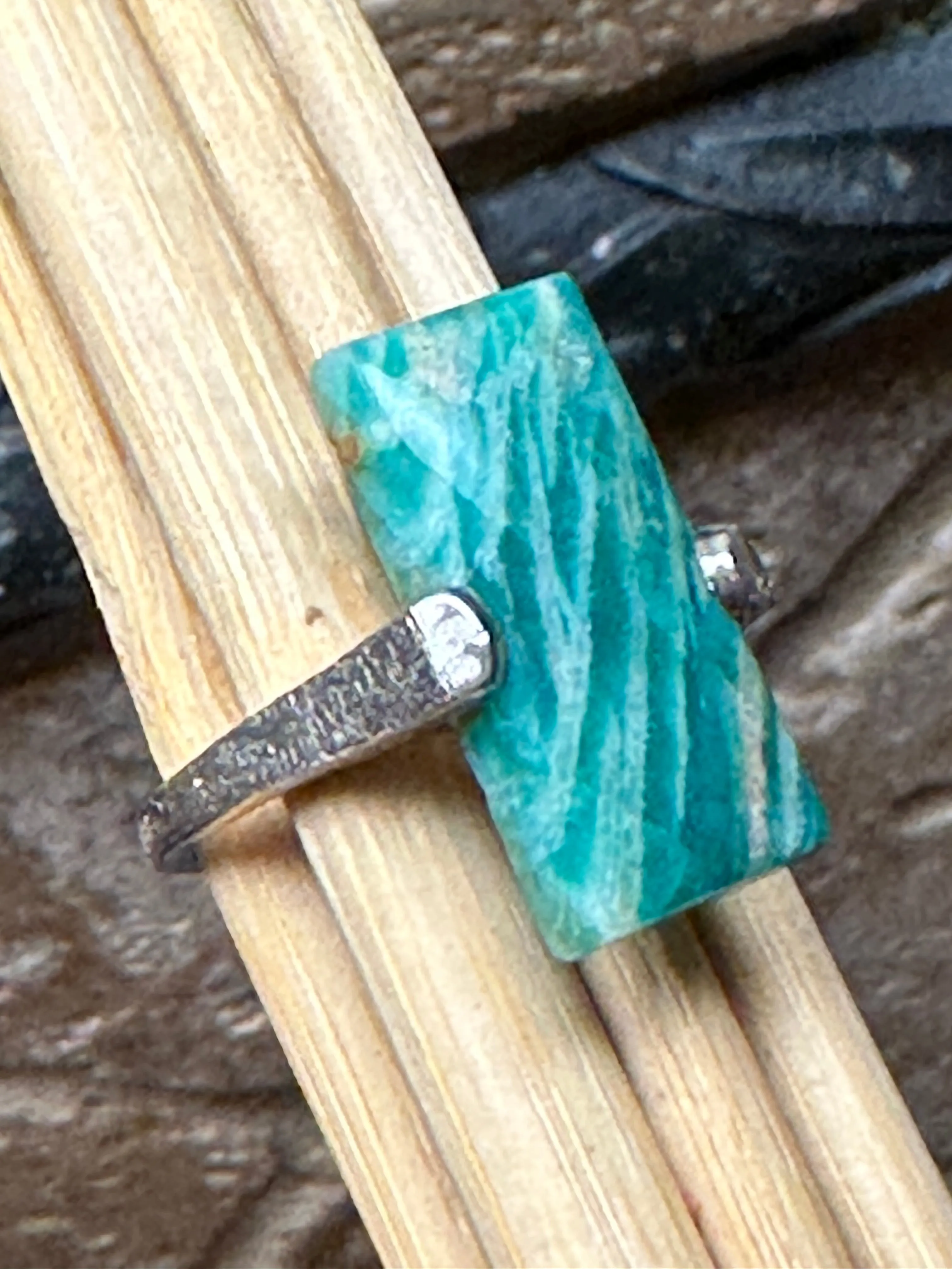 Natural Green Amazonite 925 Solid Sterling Silver Ring Size 7.5