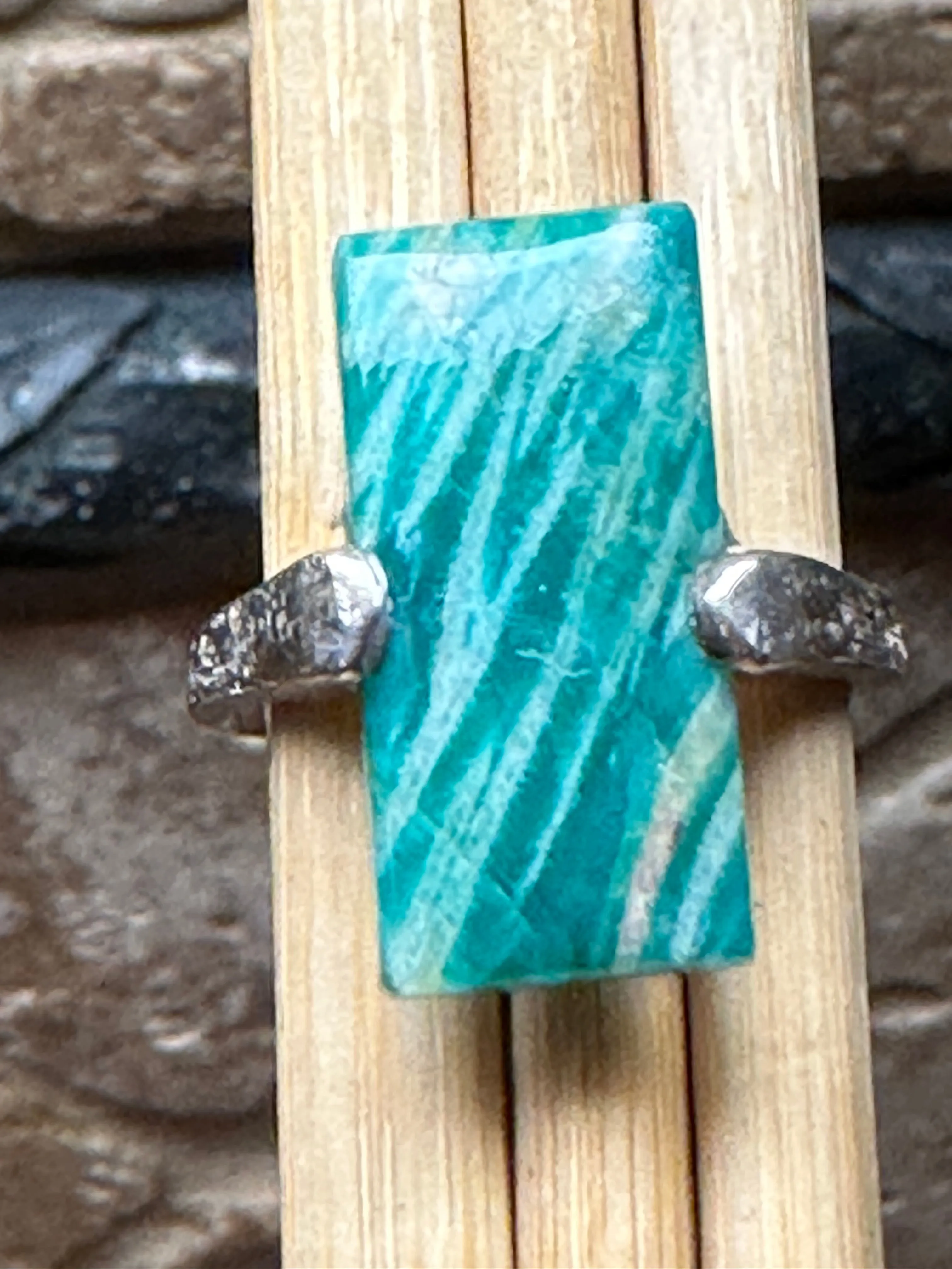 Natural Green Amazonite 925 Solid Sterling Silver Ring Size 7.5
