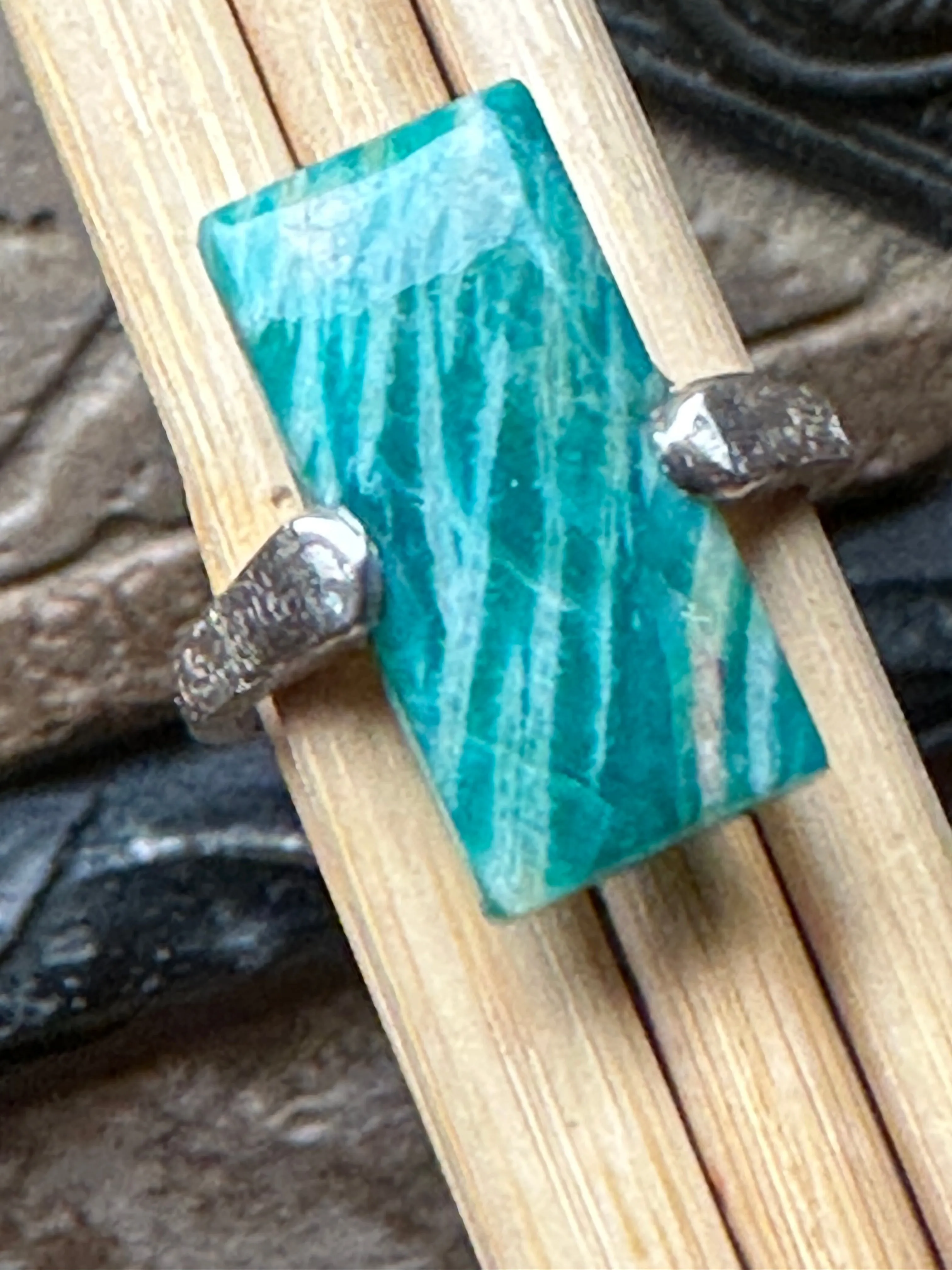 Natural Green Amazonite 925 Solid Sterling Silver Ring Size 7.5