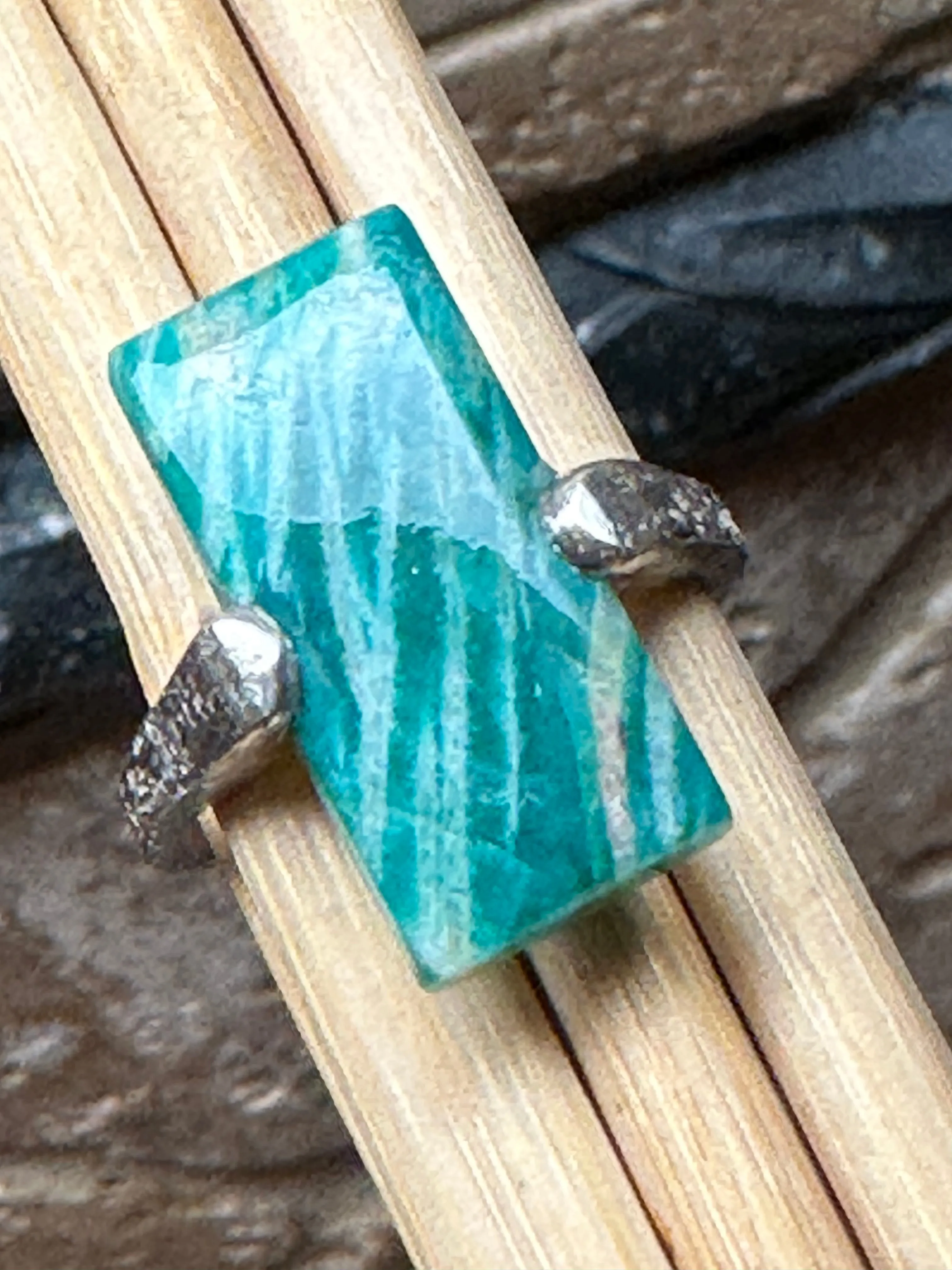 Natural Green Amazonite 925 Solid Sterling Silver Ring Size 7.5