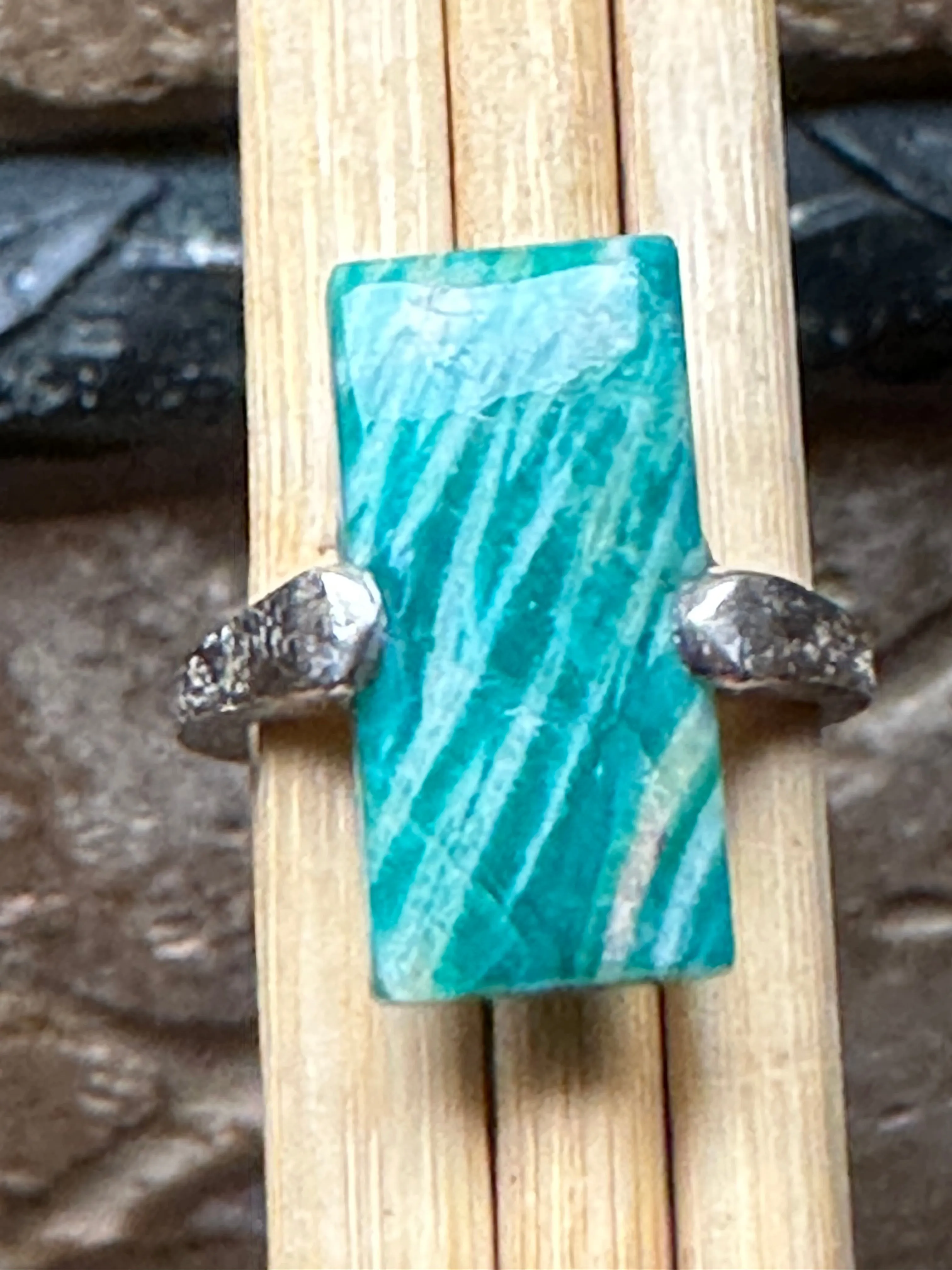 Natural Green Amazonite 925 Solid Sterling Silver Ring Size 7.5