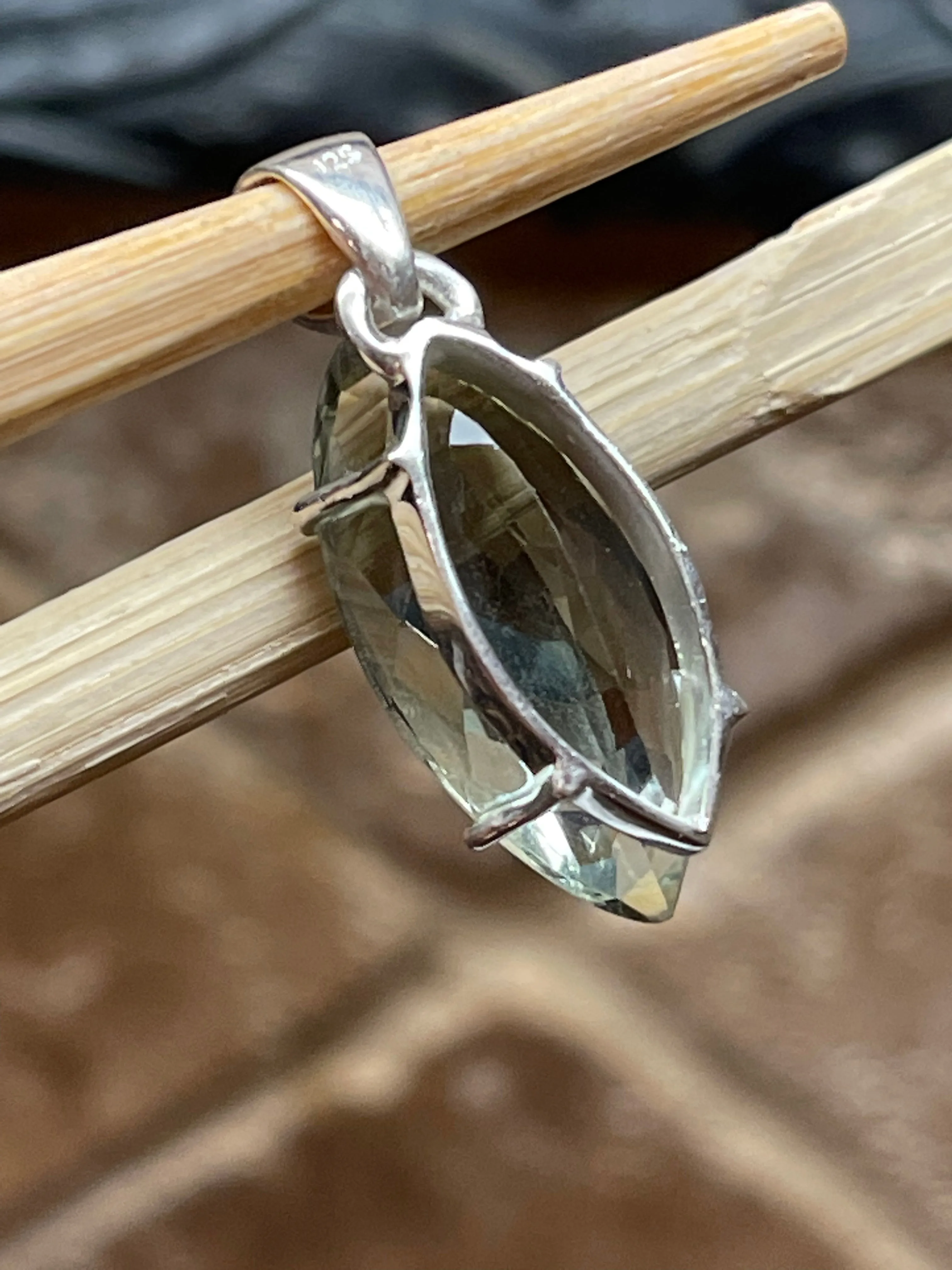 Natural Green Amethyst 925 Solid Sterling Silver Pendant 30mm
