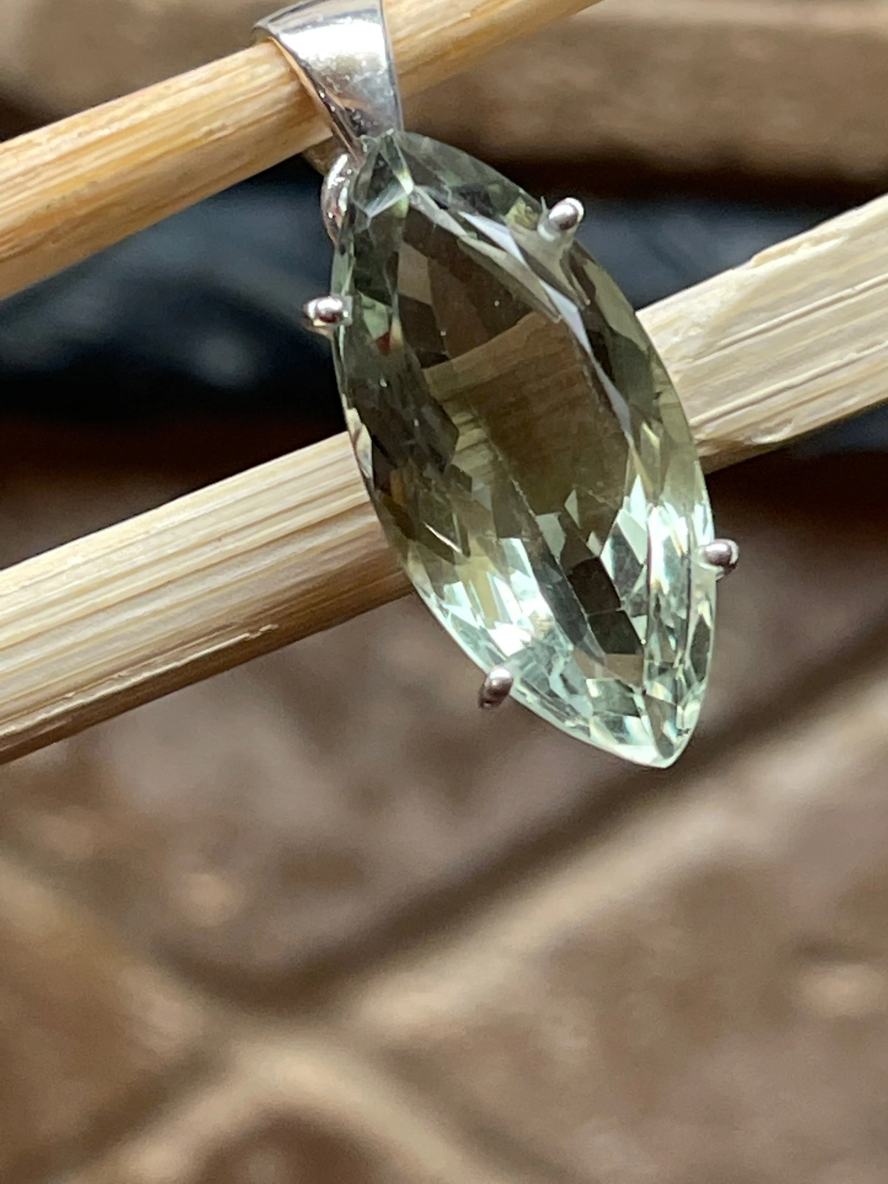 Natural Green Amethyst 925 Solid Sterling Silver Pendant 30mm