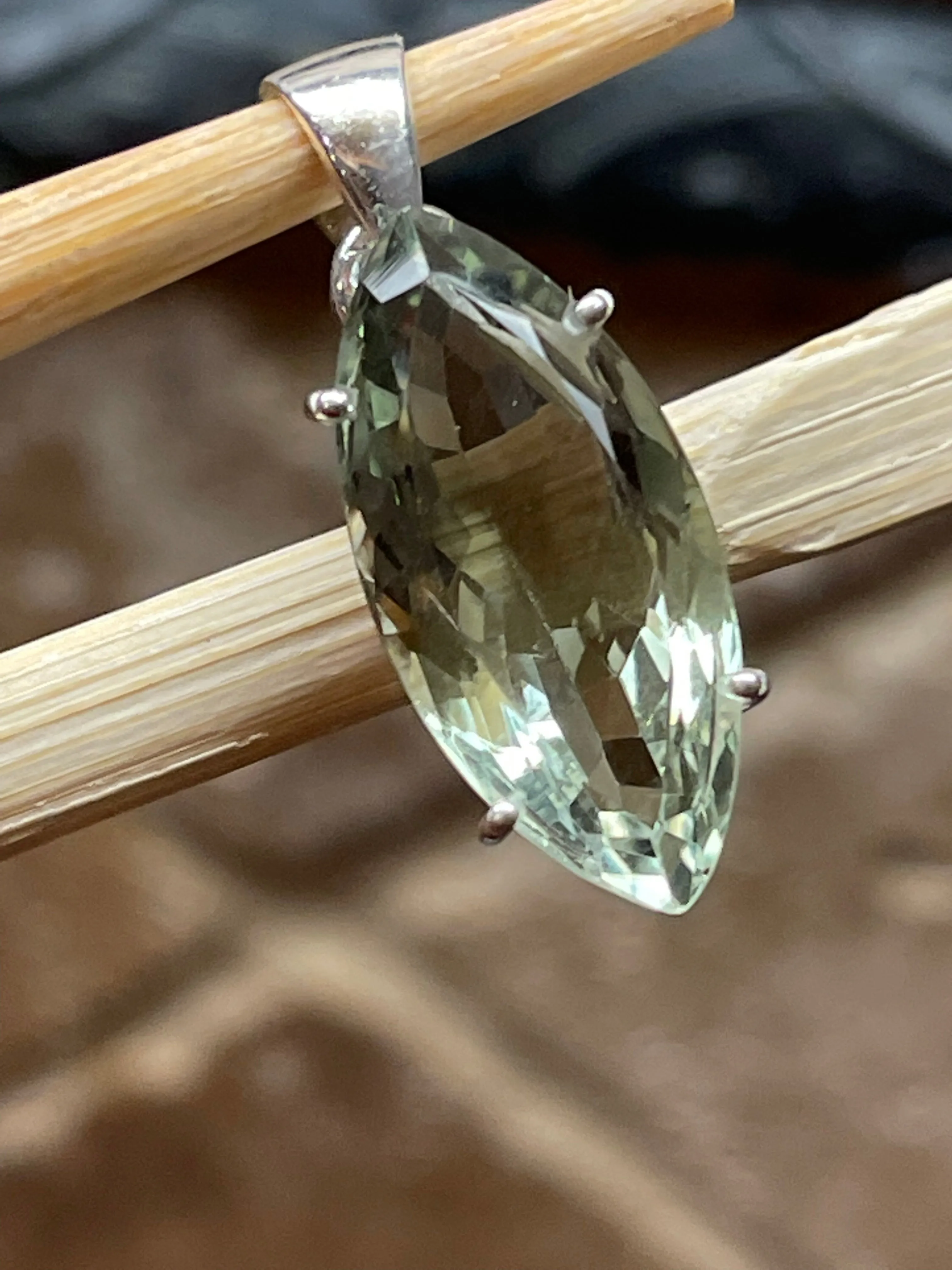 Natural Green Amethyst 925 Solid Sterling Silver Pendant 30mm