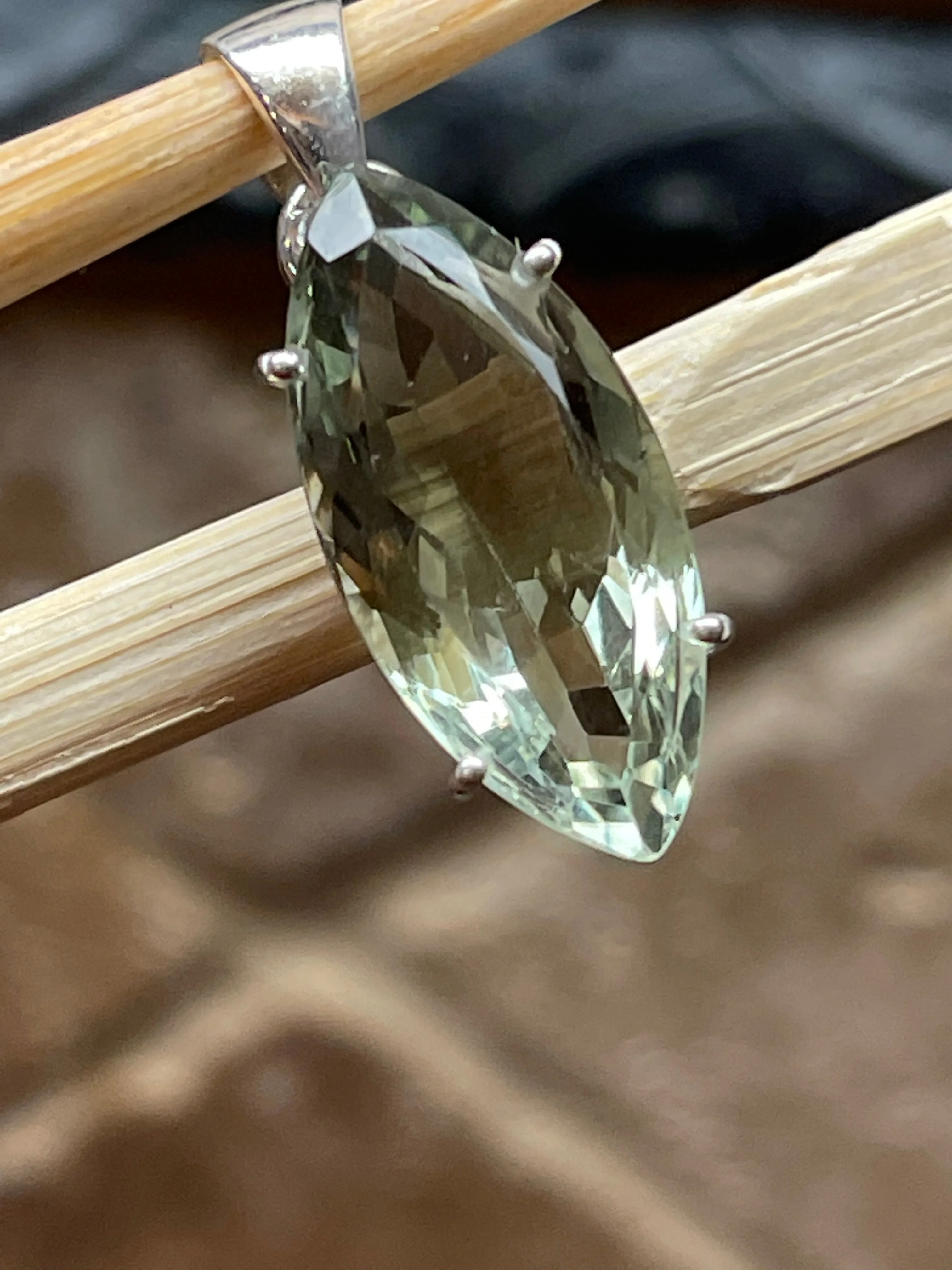 Natural Green Amethyst 925 Solid Sterling Silver Pendant 30mm