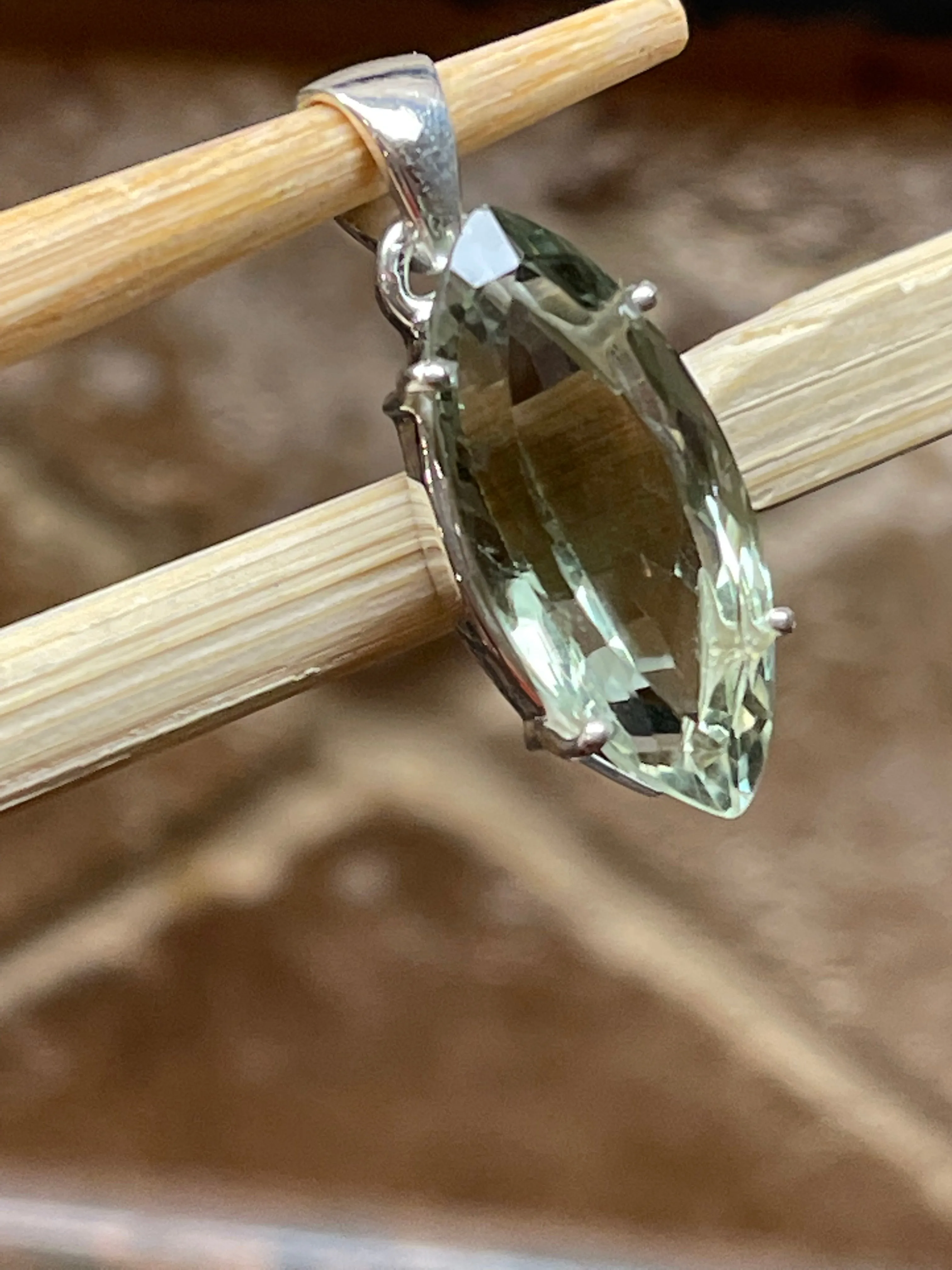 Natural Green Amethyst 925 Solid Sterling Silver Pendant 30mm