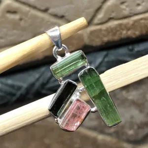 Natural Green Tourmaline, Rubellite Tourmaline 925 Sterling Silver Pendant 35mm