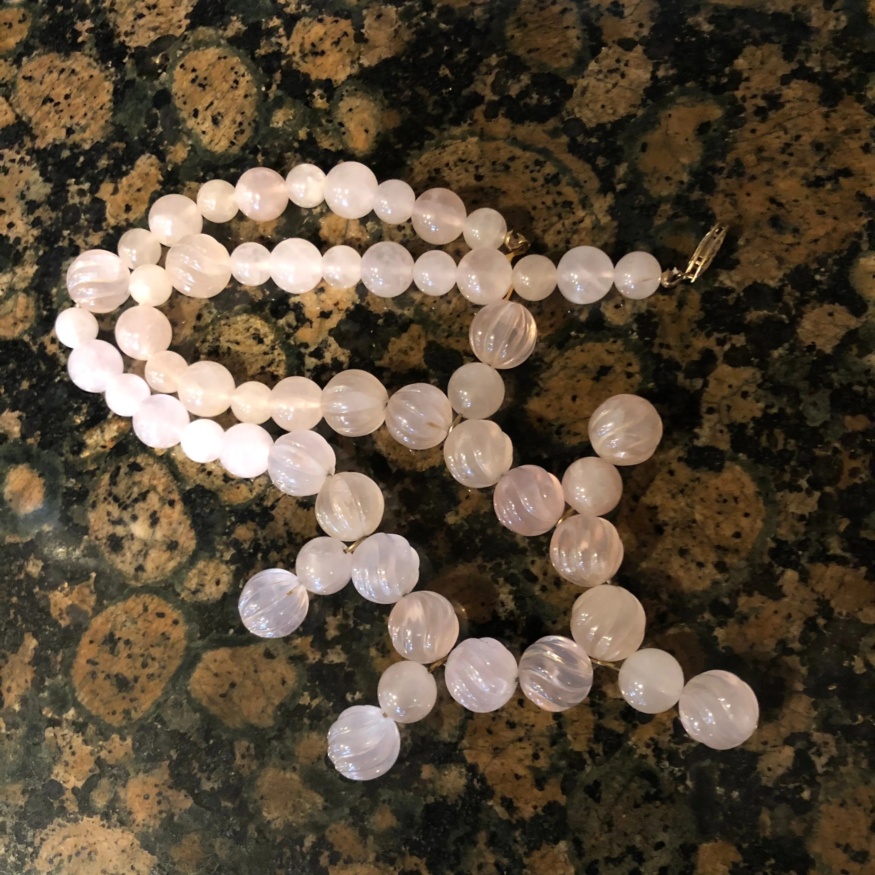 Natural Handcarved Pink Rose Quartz Necklace 18"