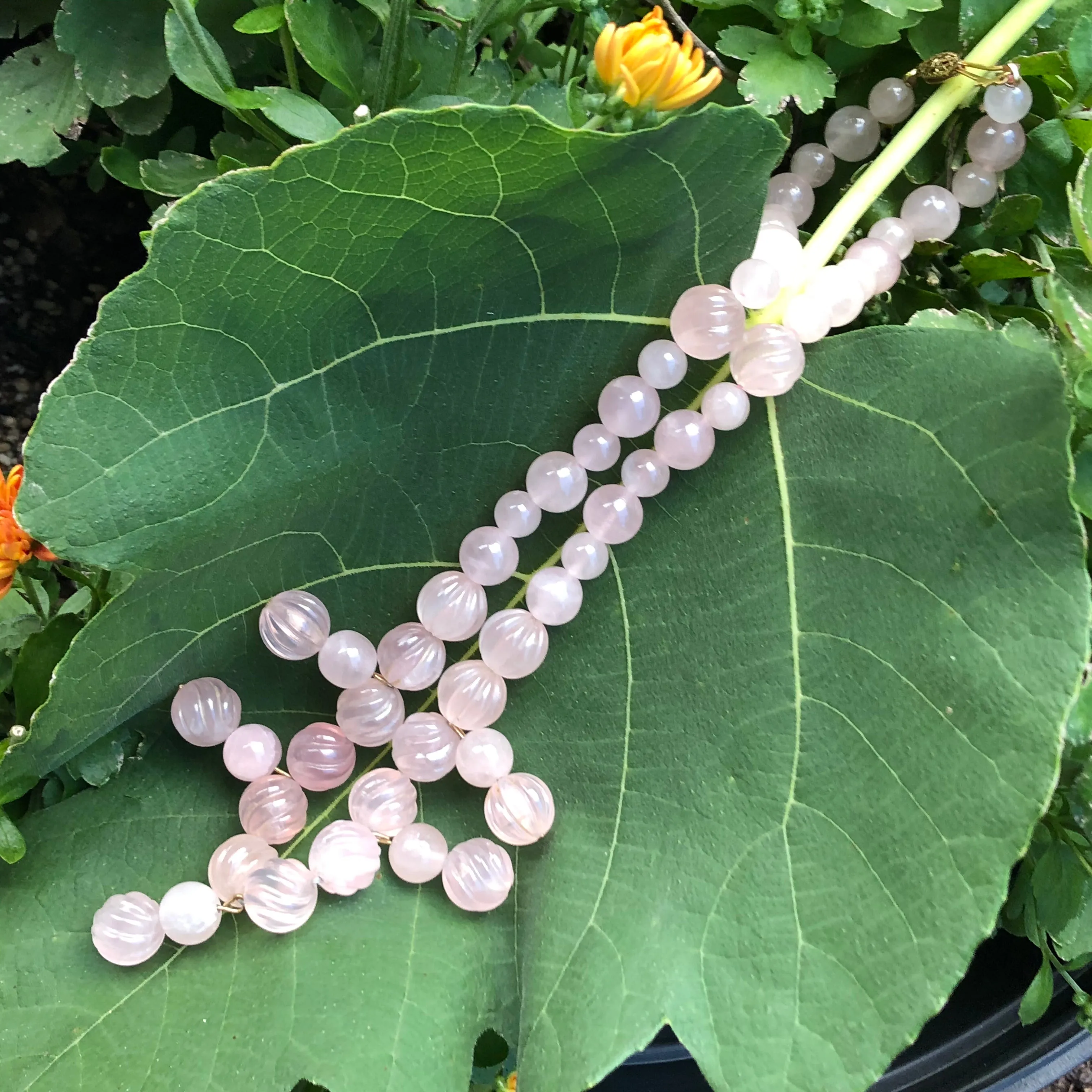 Natural Handcarved Pink Rose Quartz Necklace 18"