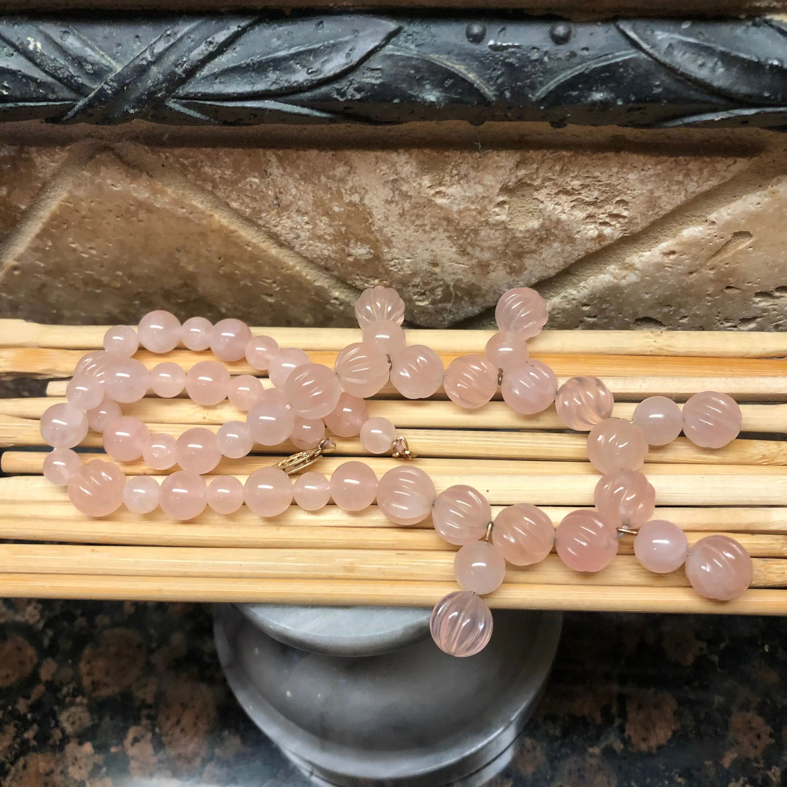 Natural Handcarved Pink Rose Quartz Necklace 18"