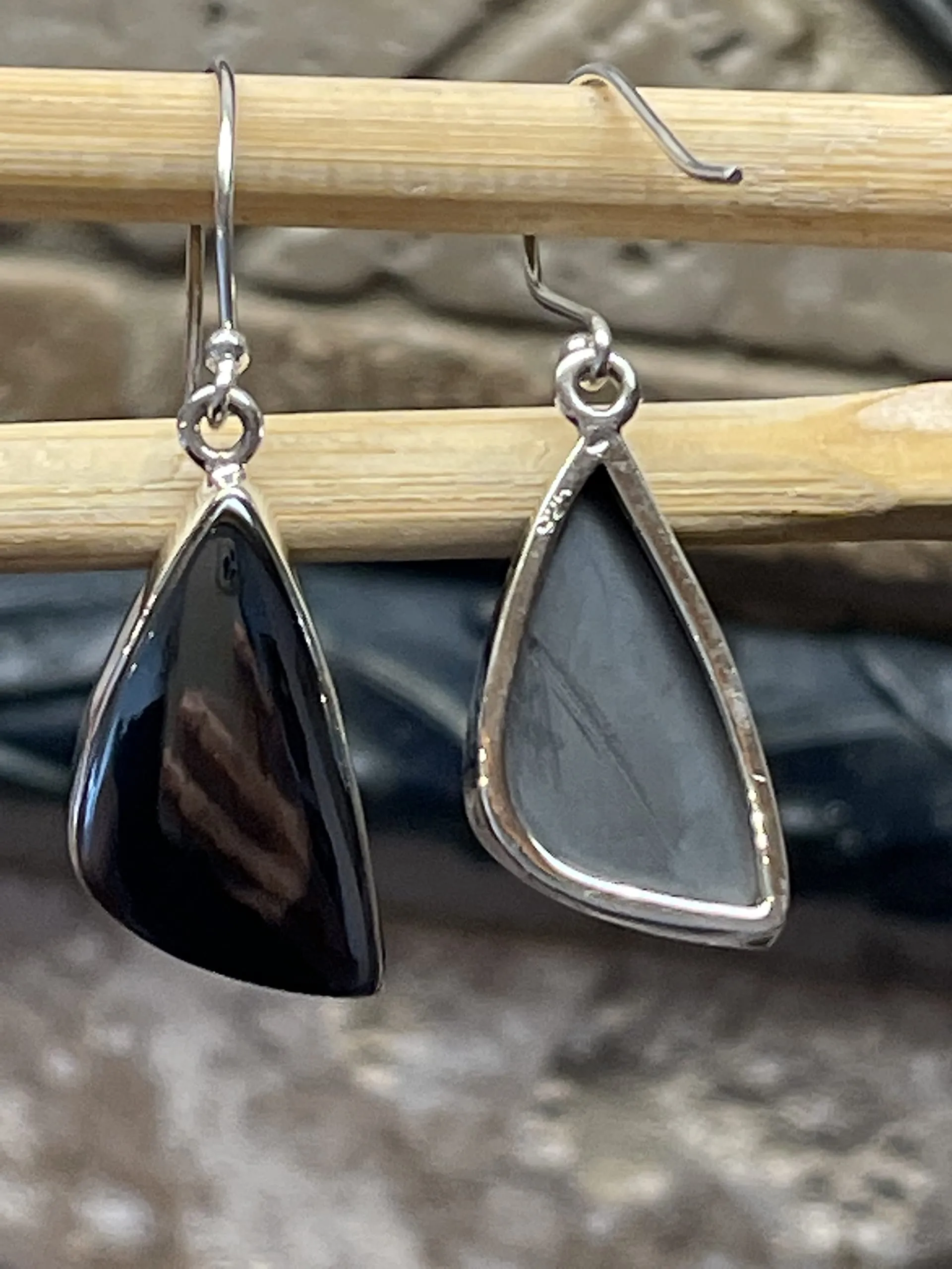 Natural Hematite 925 Solid Sterling Silver Earrings 35mm