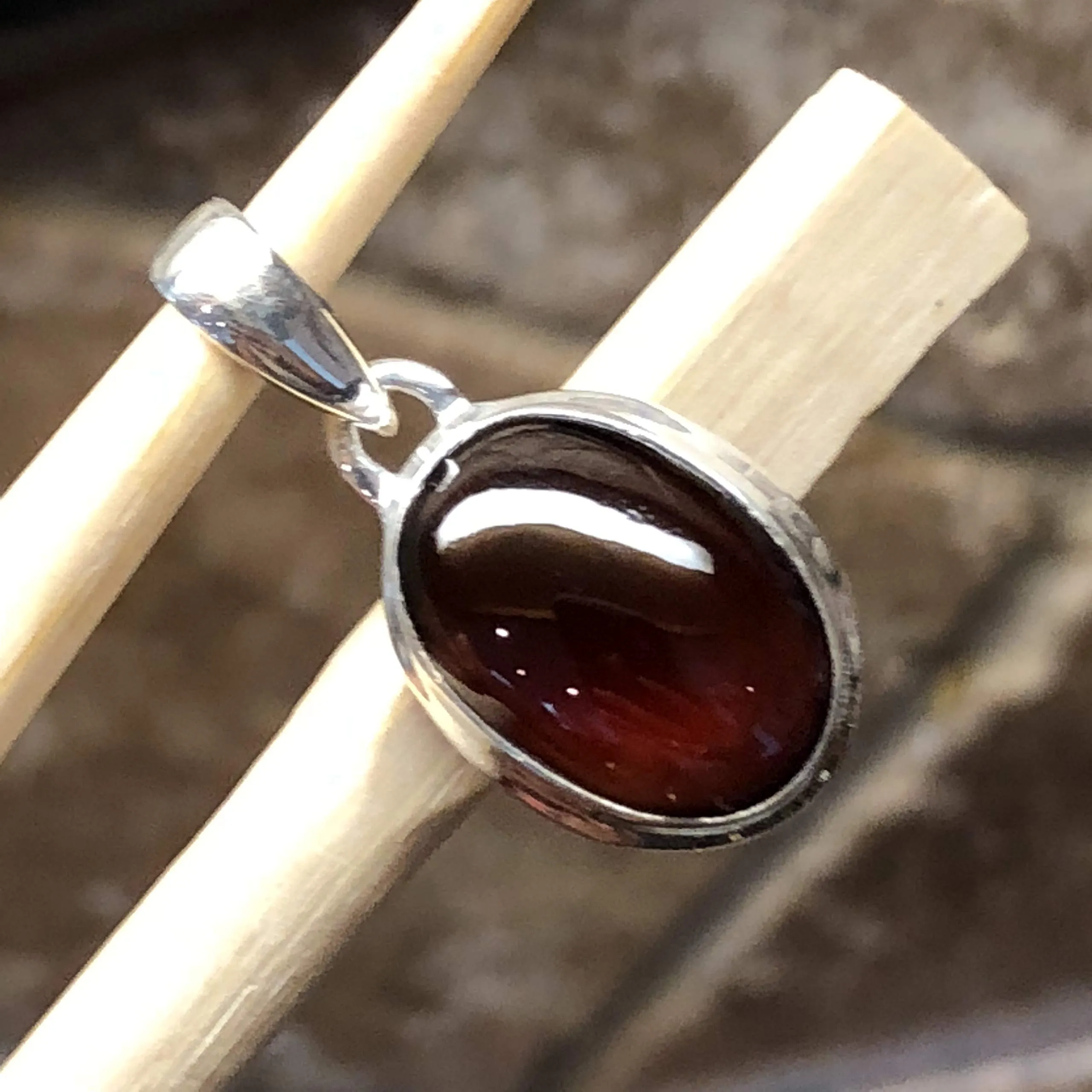 Natural Hessonite Garnet 925 Solid Sterling Silver Cabochan Pendant 30mm