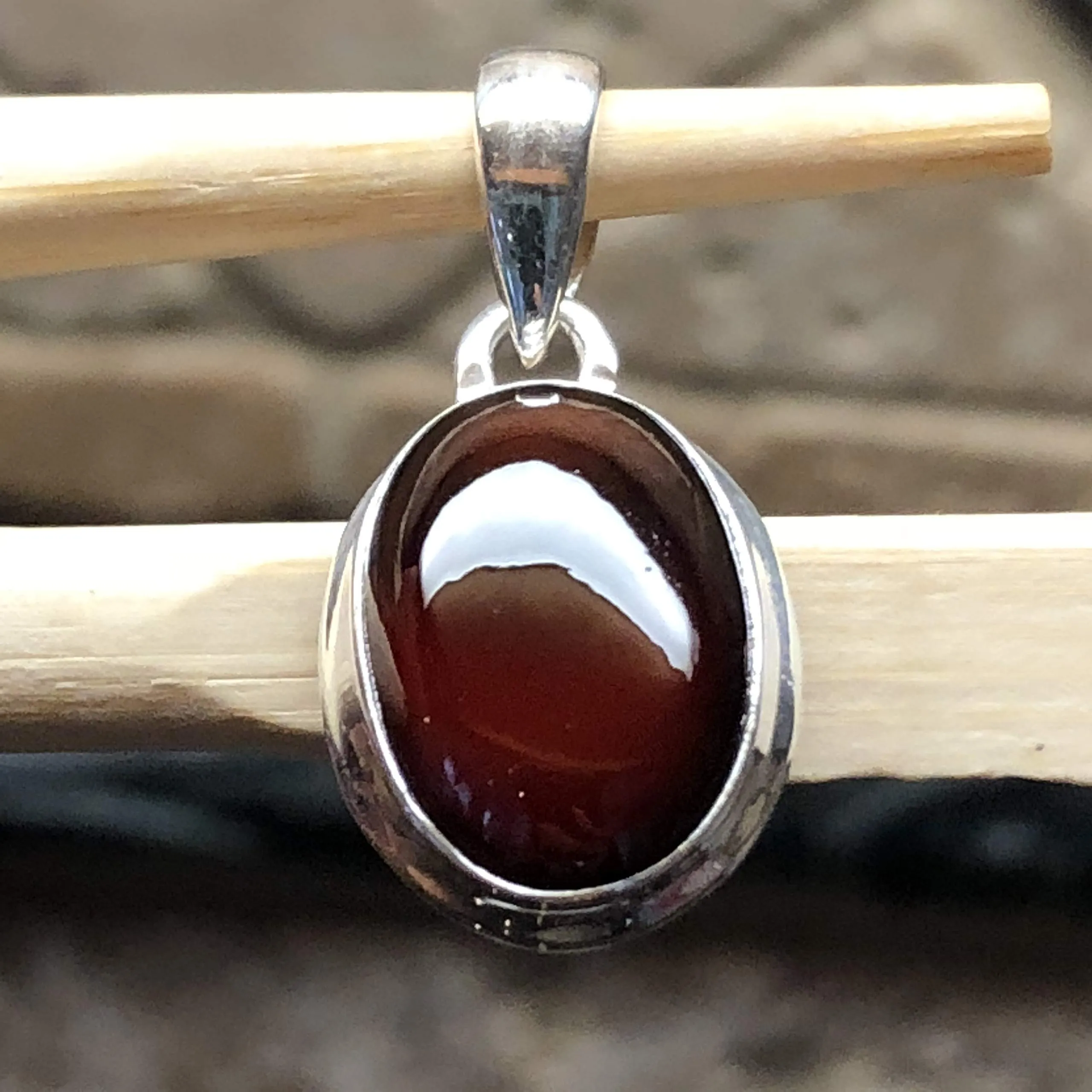 Natural Hessonite Garnet 925 Solid Sterling Silver Cabochan Pendant 30mm
