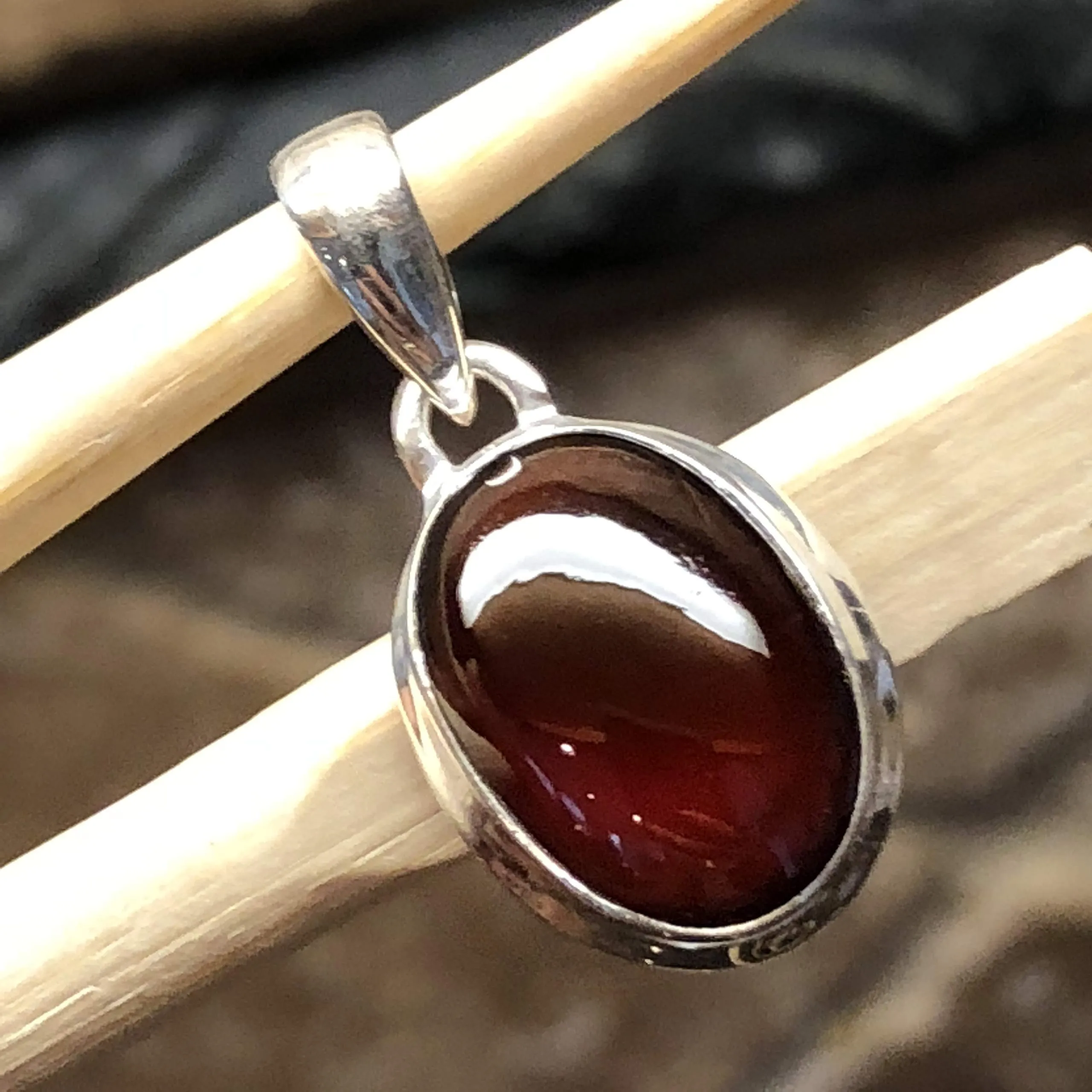 Natural Hessonite Garnet 925 Solid Sterling Silver Cabochan Pendant 30mm