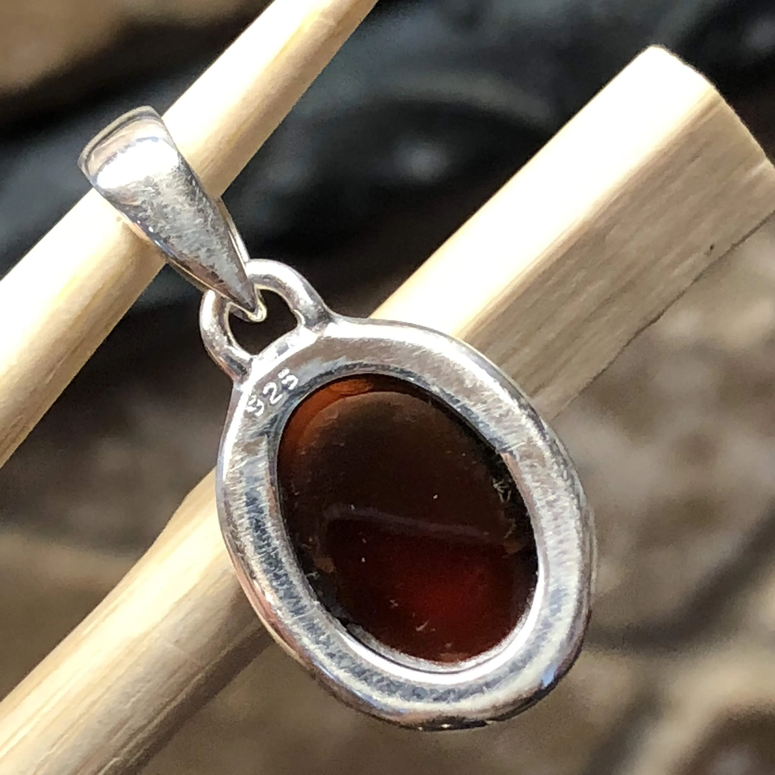 Natural Hessonite Garnet 925 Solid Sterling Silver Cabochan Pendant 30mm