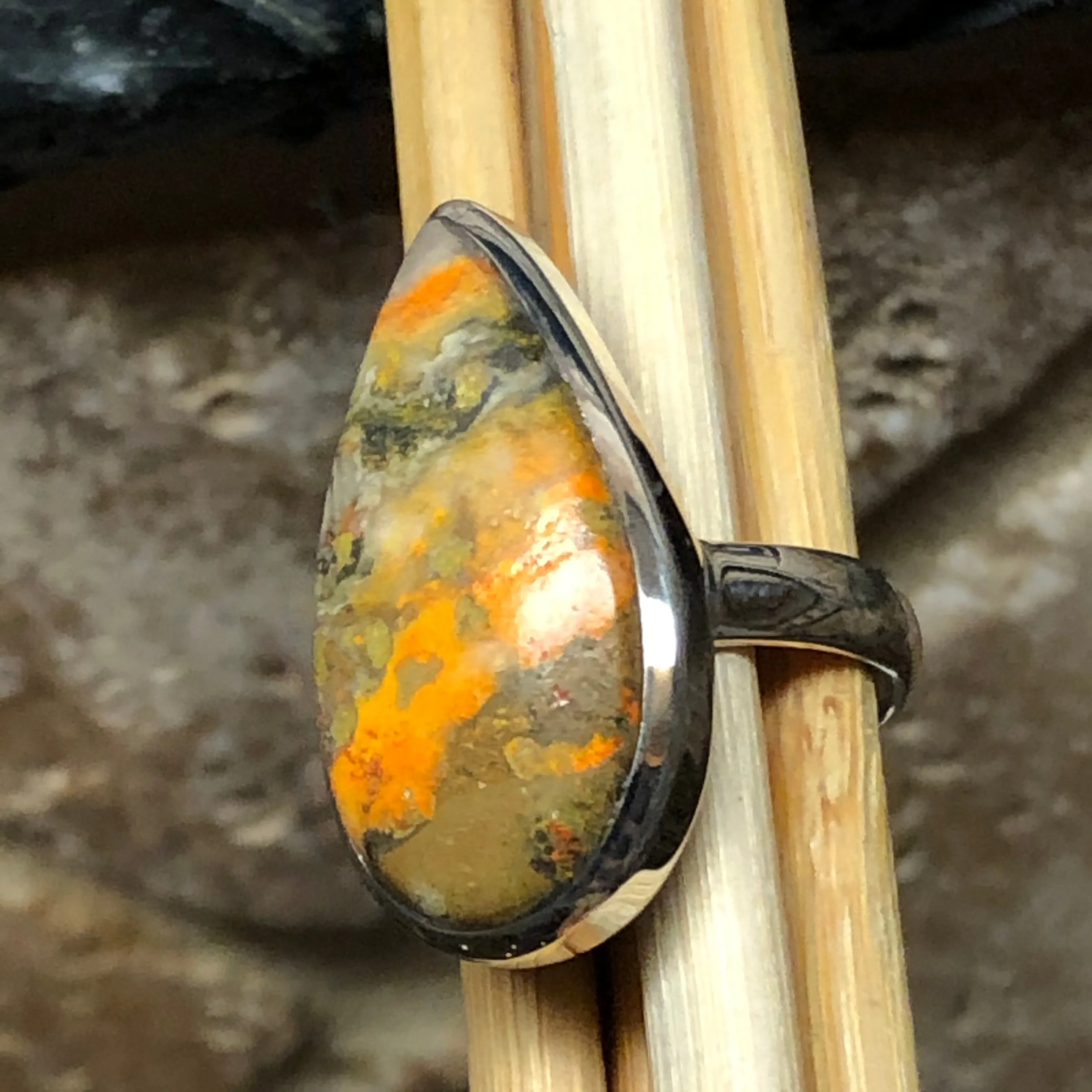 Natural Indonesian Bumble Bee Jasper 925 Sterling Silver Ring Size 8