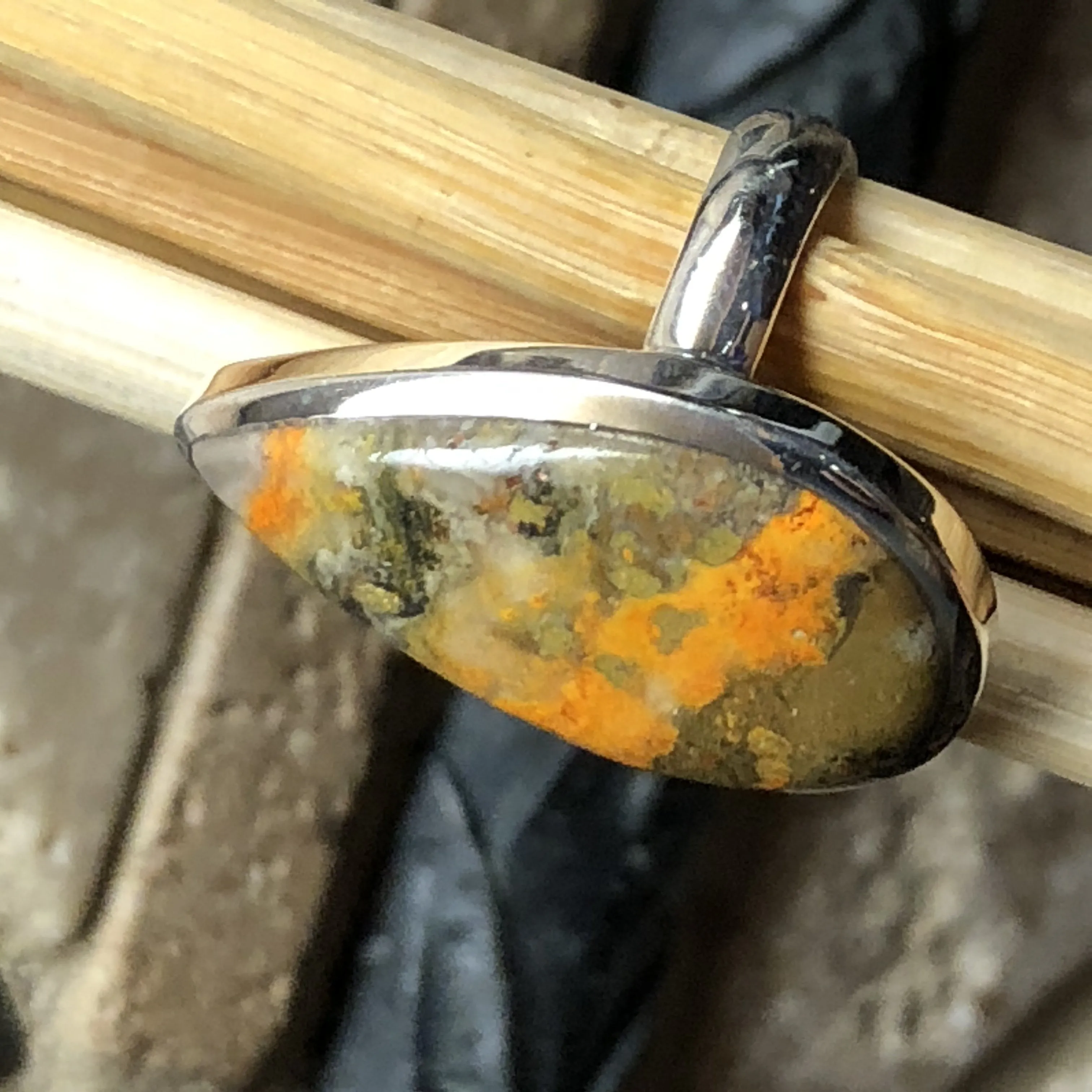 Natural Indonesian Bumble Bee Jasper 925 Sterling Silver Ring Size 8
