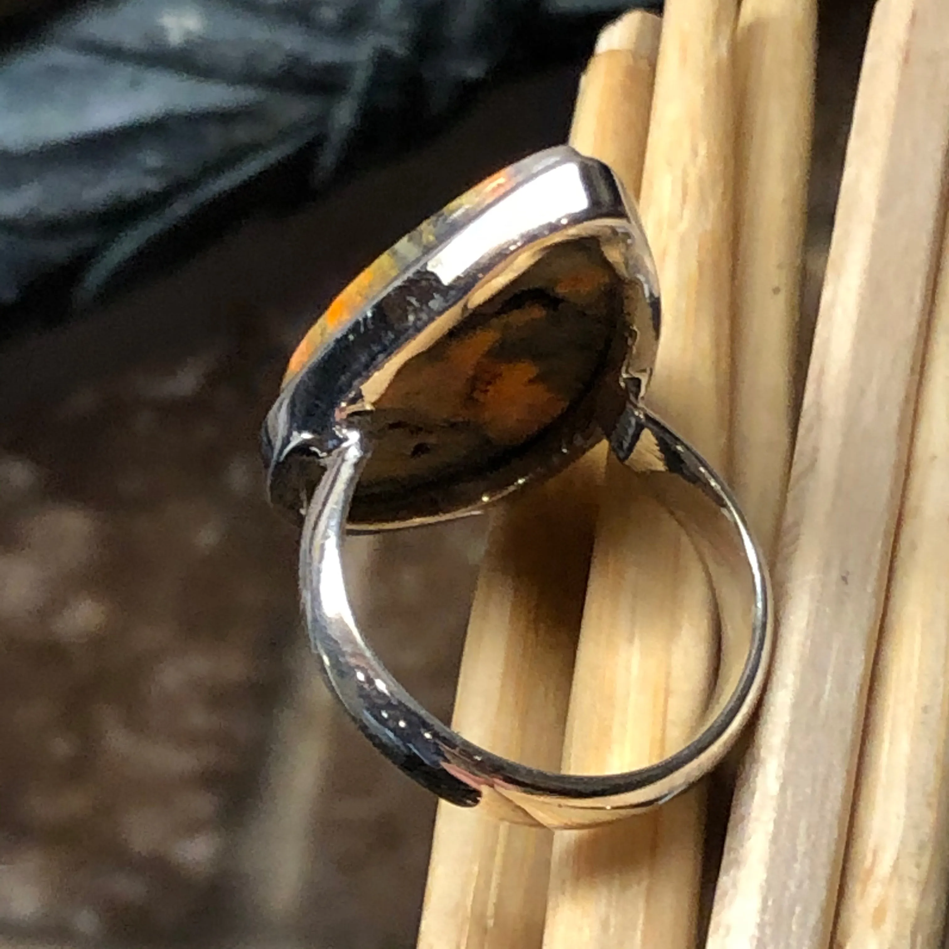 Natural Indonesian Bumble Bee Jasper 925 Sterling Silver Ring Size 8