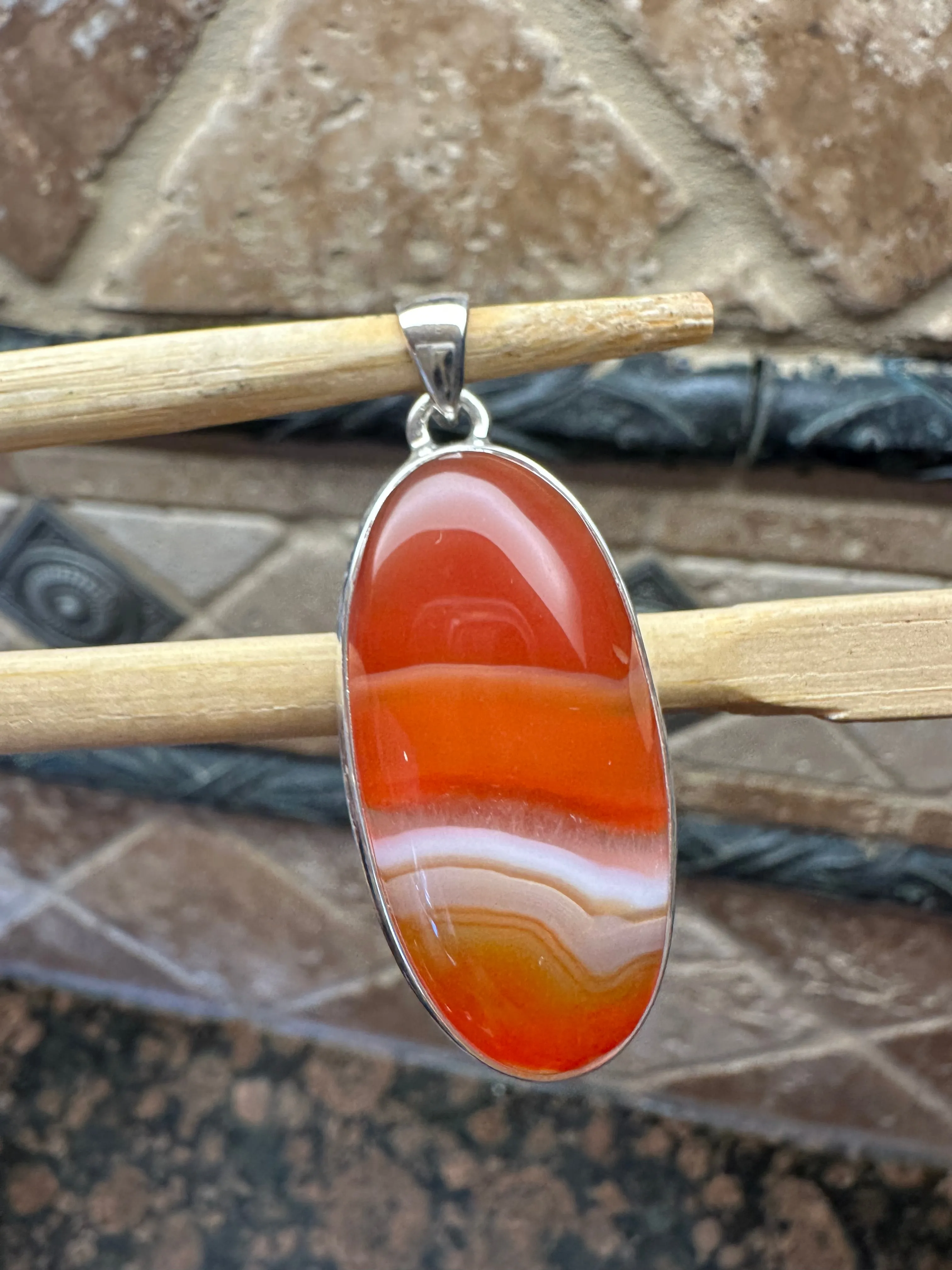Natural Lake Superior Agate 925 Solid Sterling Silver Pendant 45mm