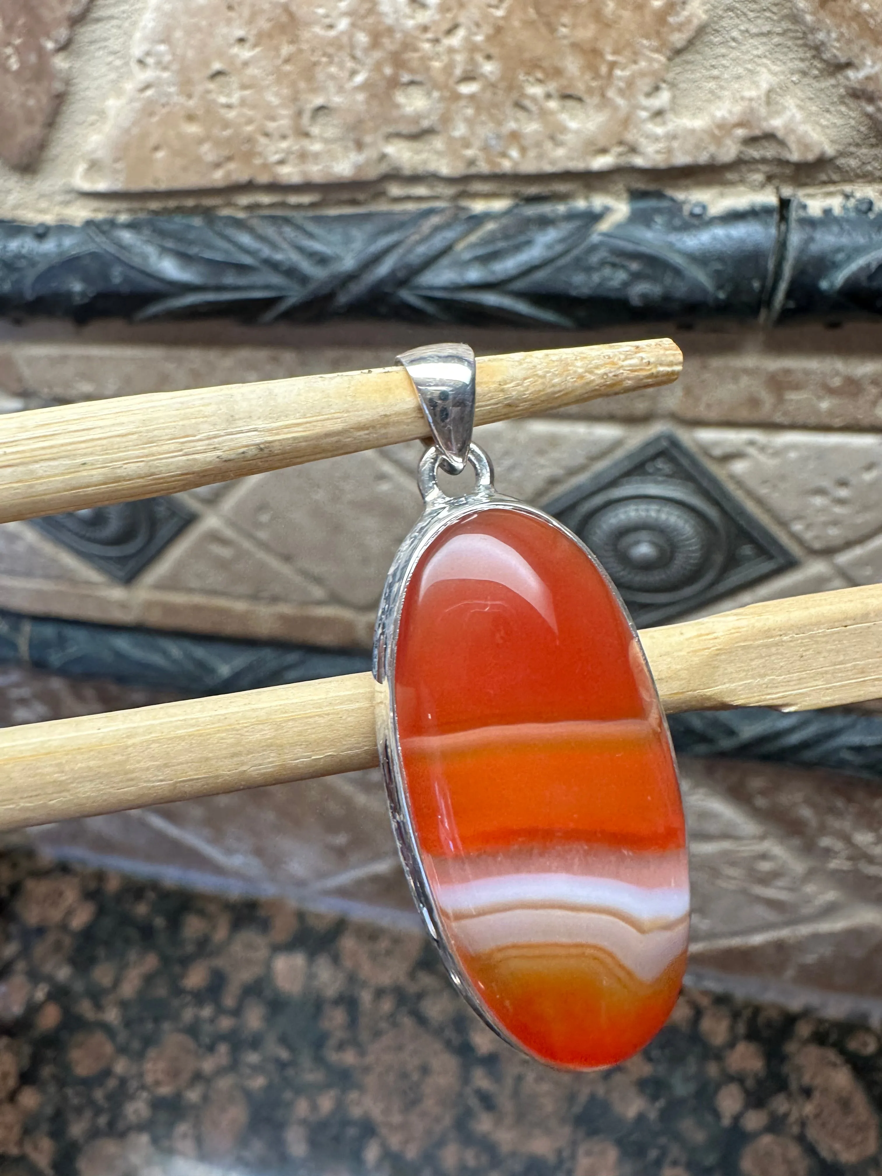 Natural Lake Superior Agate 925 Solid Sterling Silver Pendant 45mm