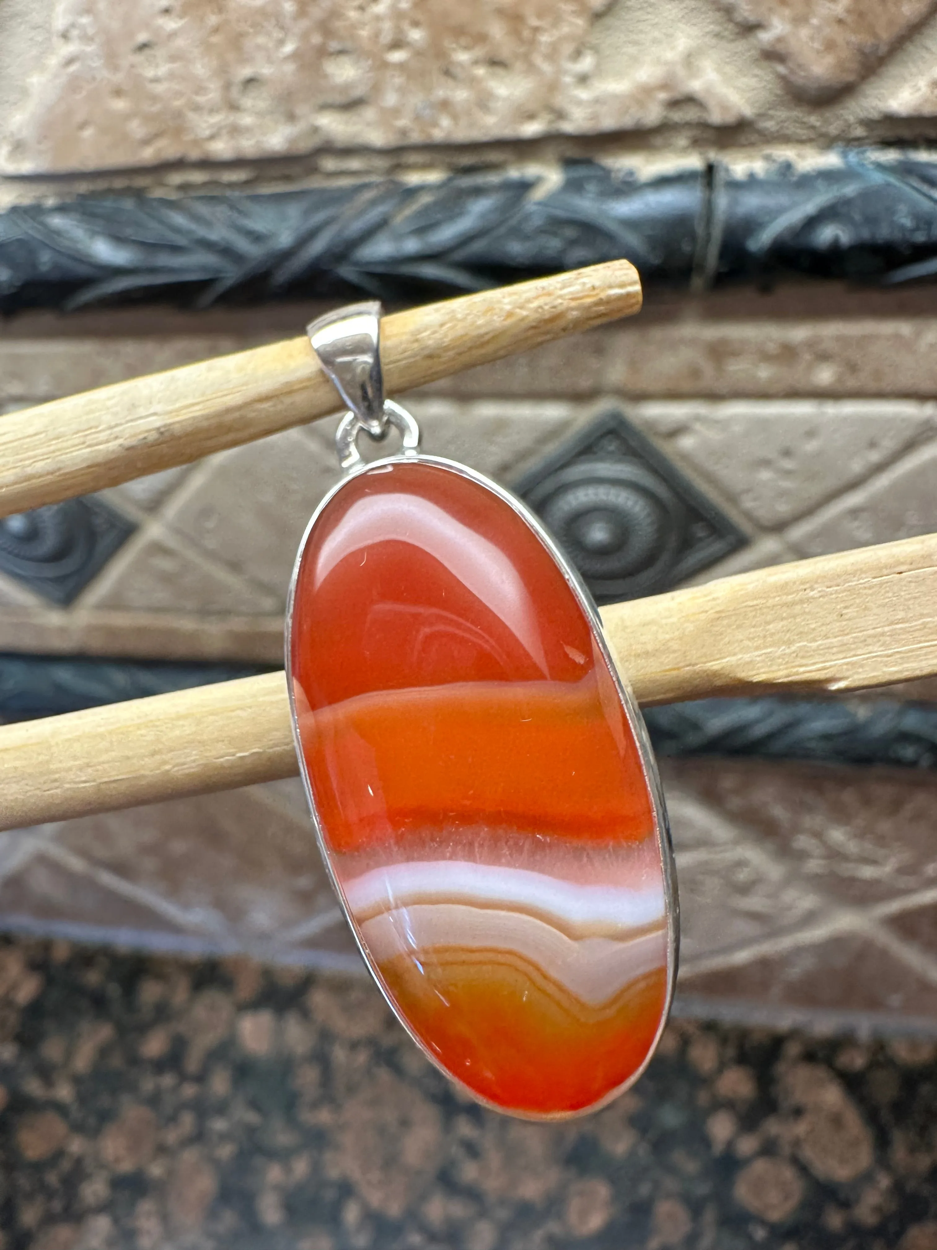 Natural Lake Superior Agate 925 Solid Sterling Silver Pendant 45mm