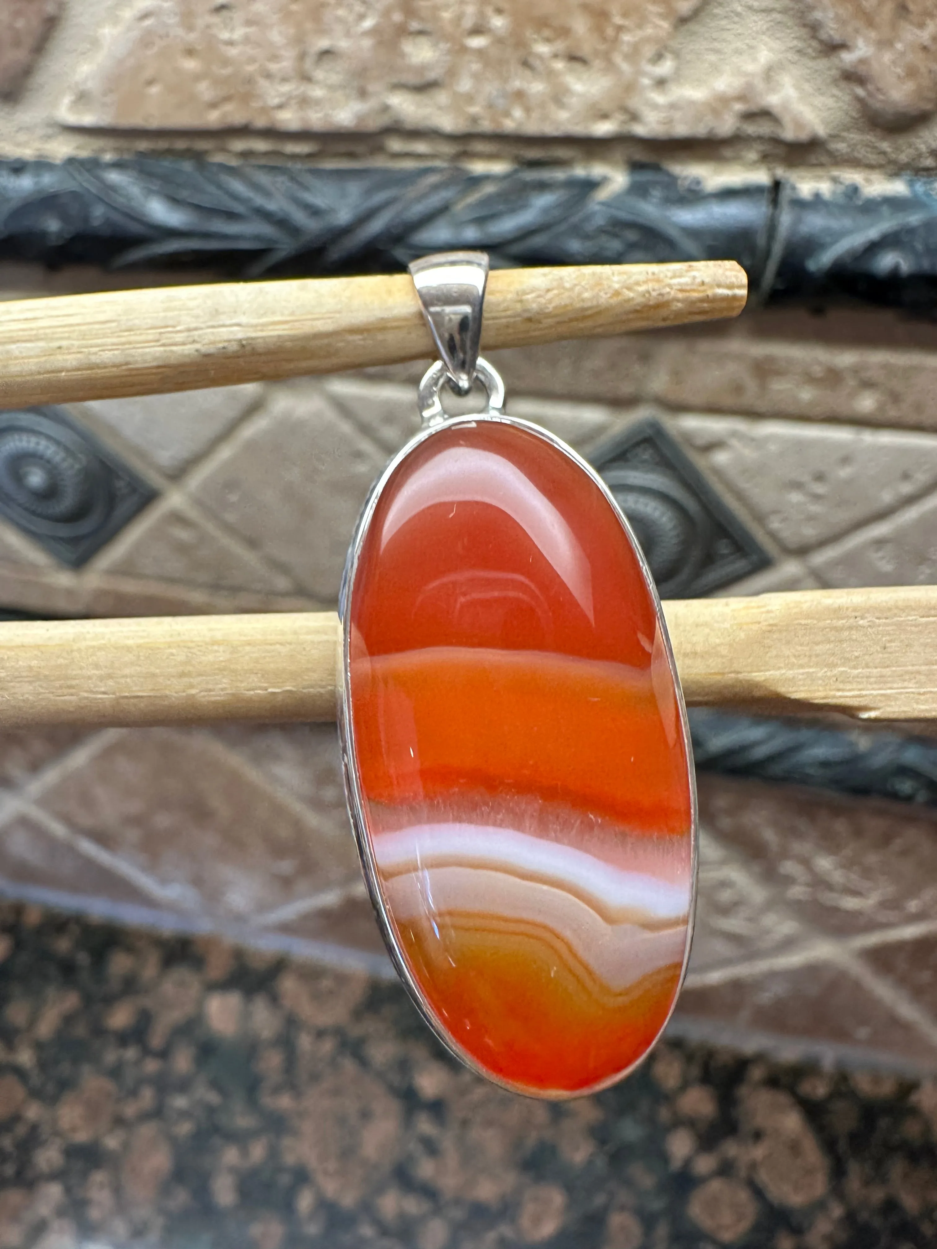 Natural Lake Superior Agate 925 Solid Sterling Silver Pendant 45mm