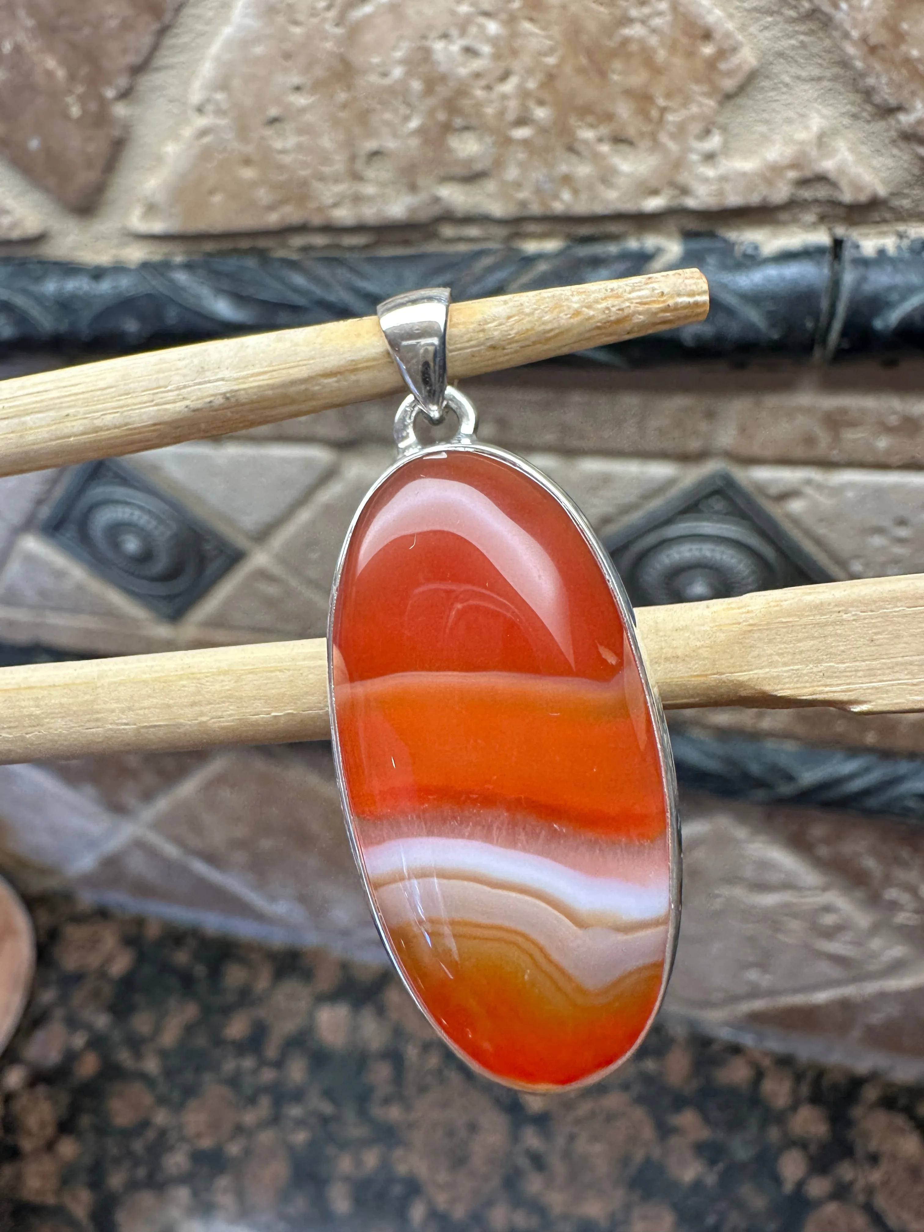 Natural Lake Superior Agate 925 Solid Sterling Silver Pendant 45mm