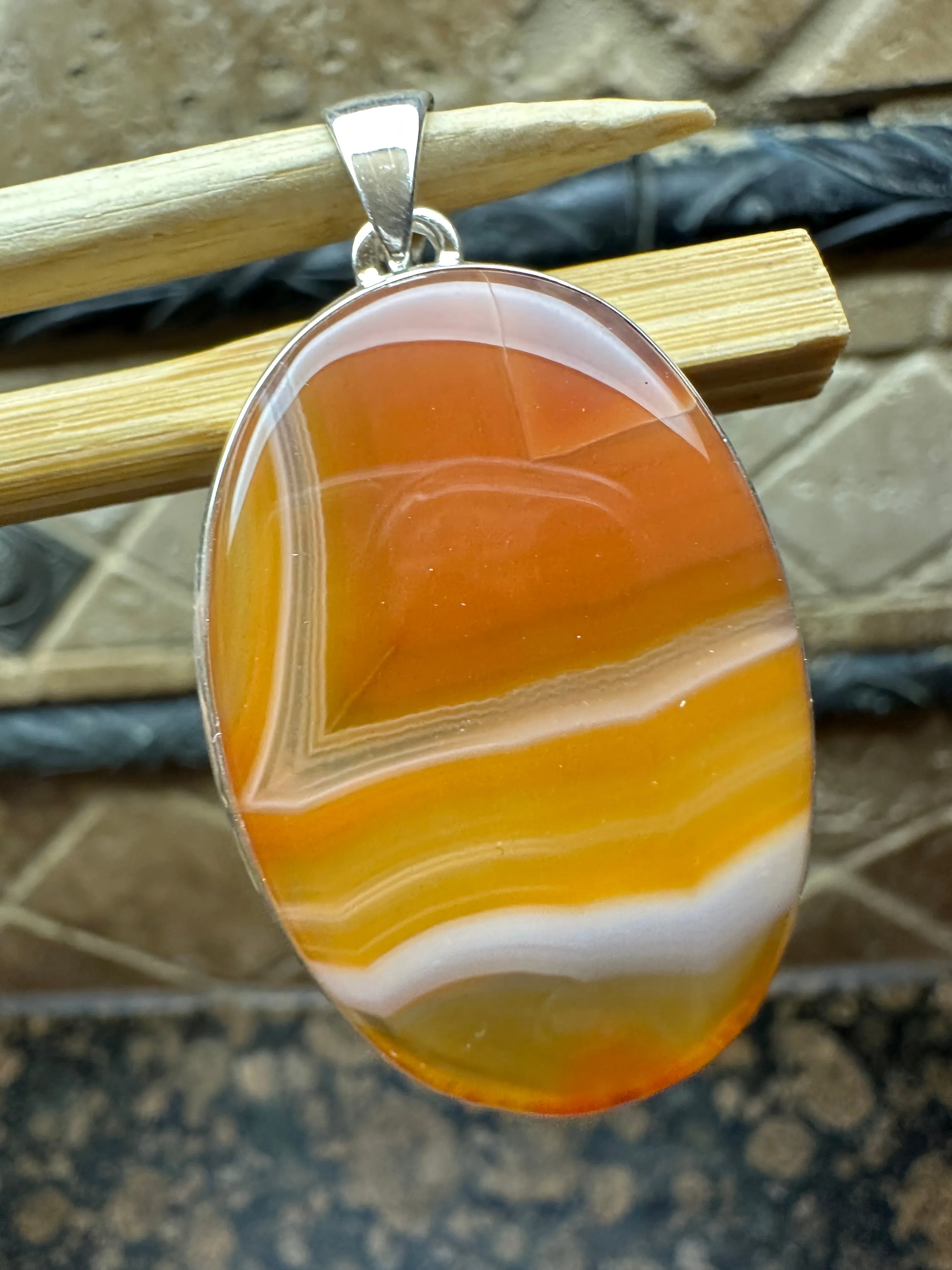 Natural Lake Superior Agate 925 Solid Sterling Silver Pendant 50mm