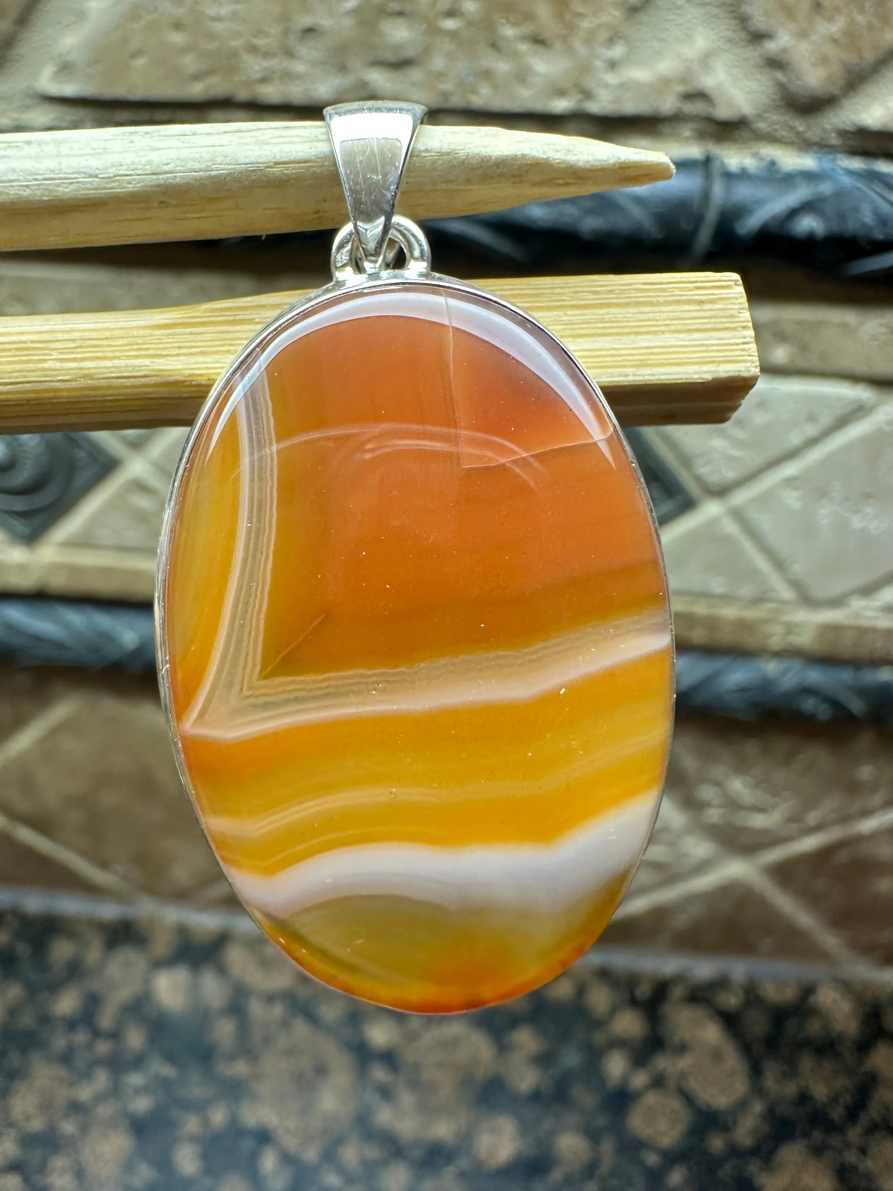 Natural Lake Superior Agate 925 Solid Sterling Silver Pendant 50mm