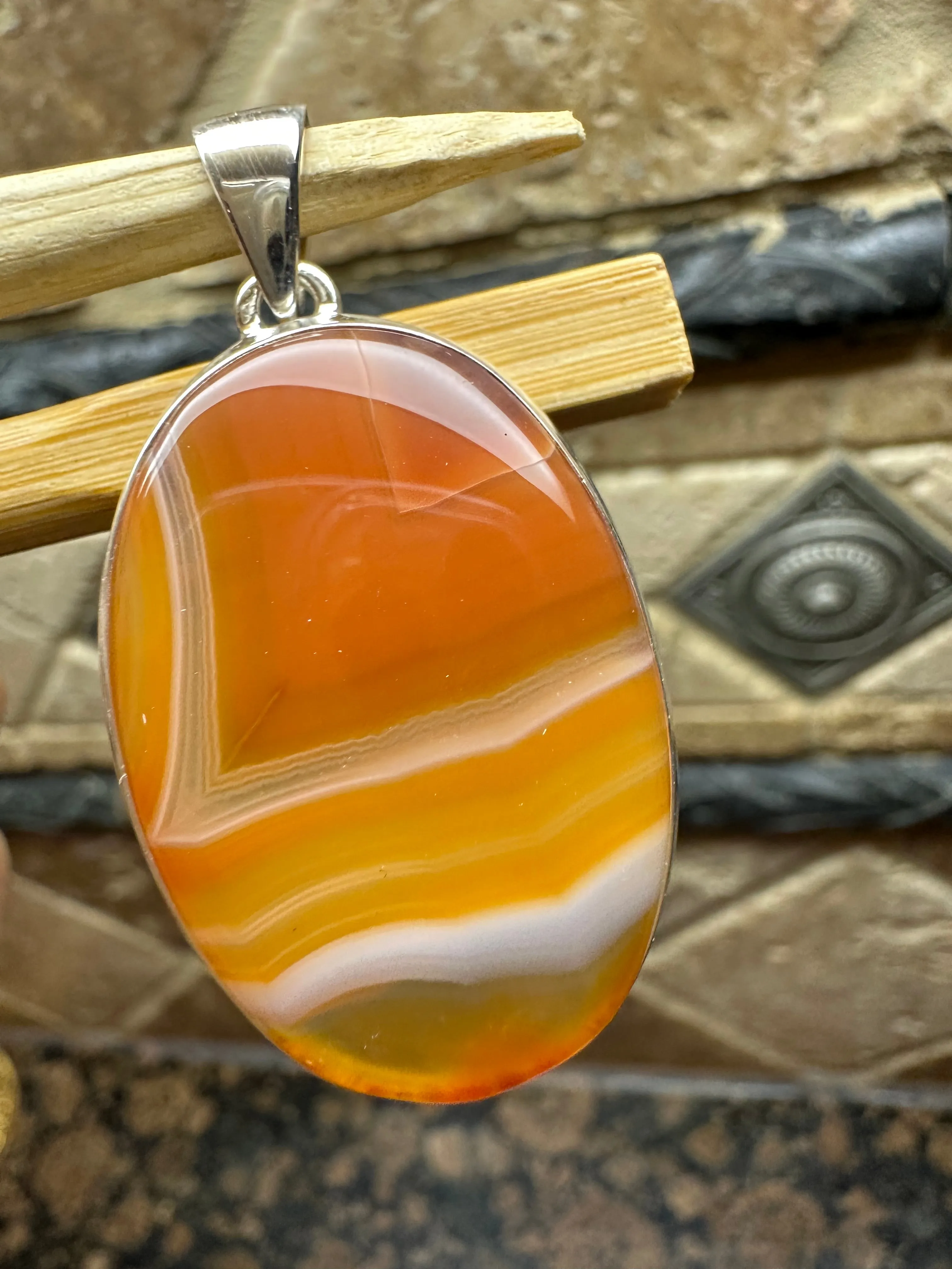 Natural Lake Superior Agate 925 Solid Sterling Silver Pendant 50mm