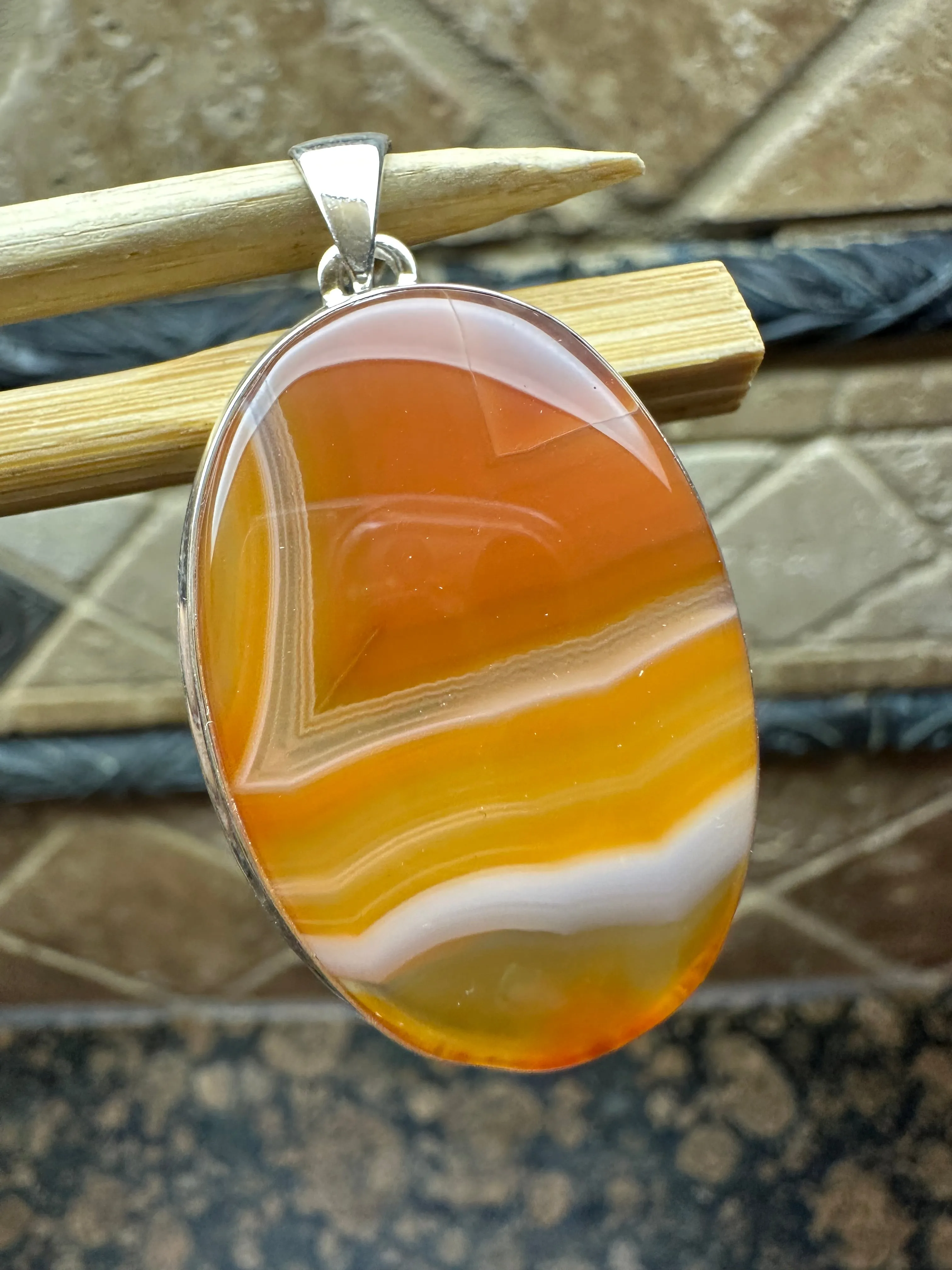 Natural Lake Superior Agate 925 Solid Sterling Silver Pendant 50mm