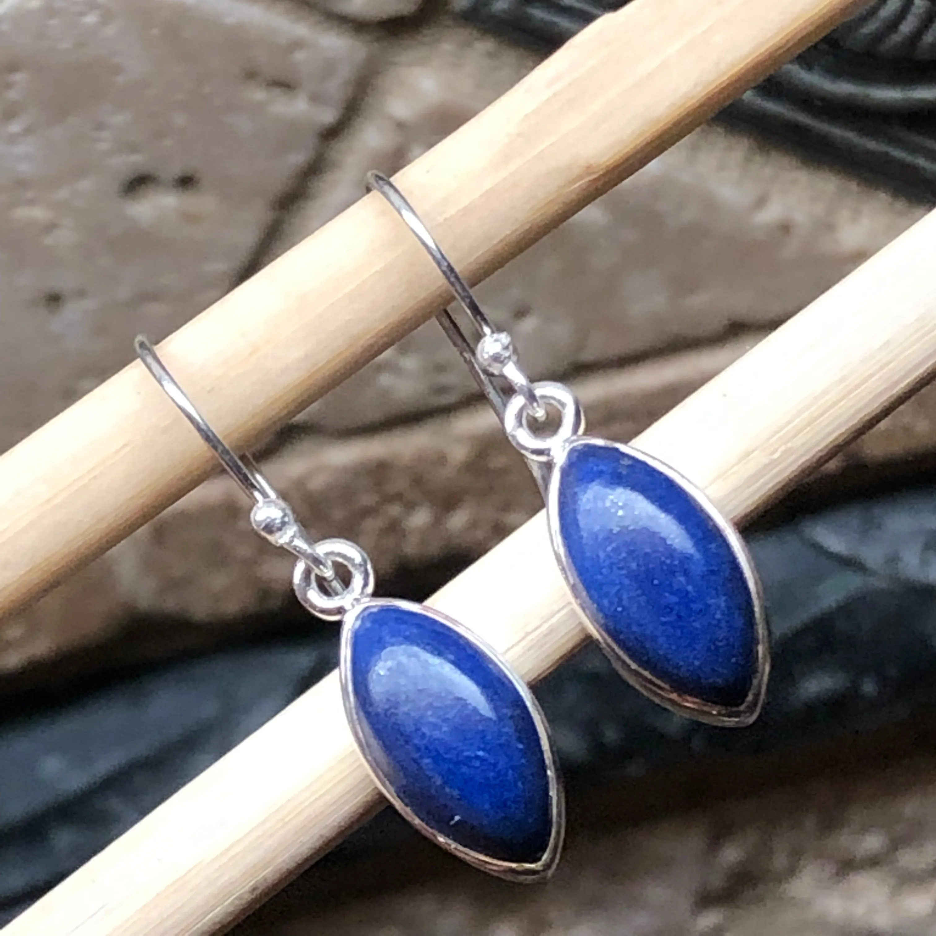 Natural Lapis Lazuli 925 Solid Sterling Silver Earrings 25mm