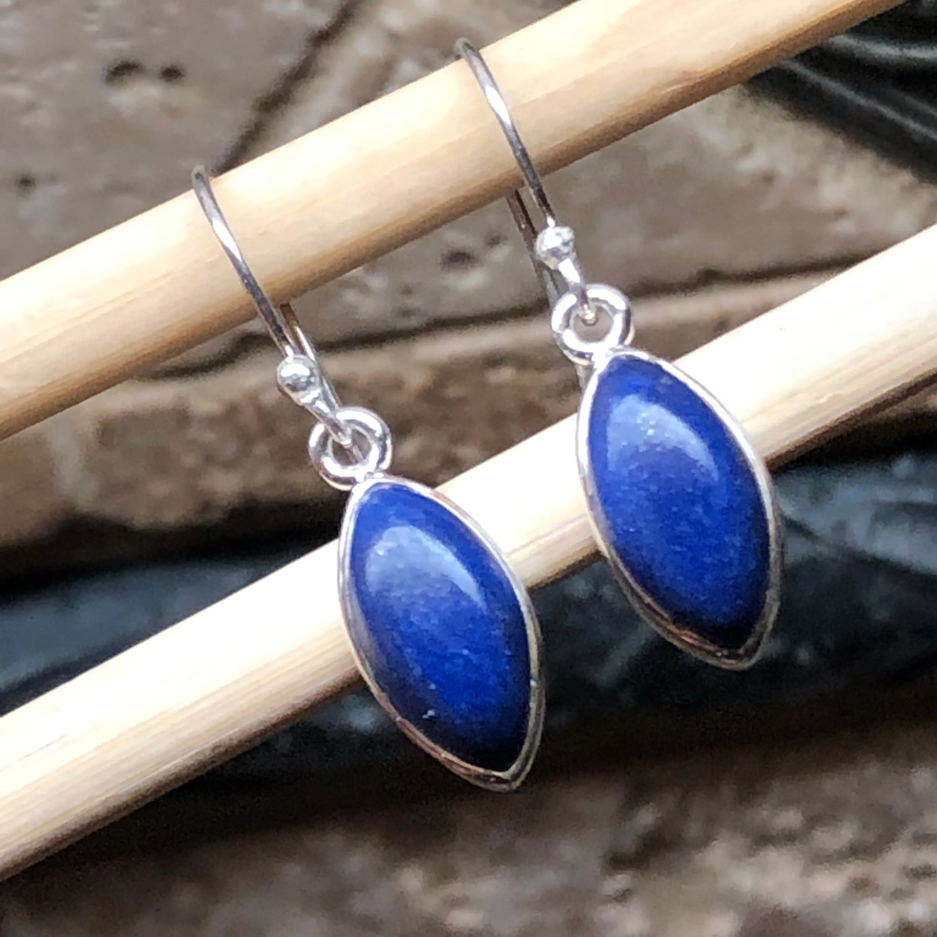 Natural Lapis Lazuli 925 Solid Sterling Silver Earrings 25mm