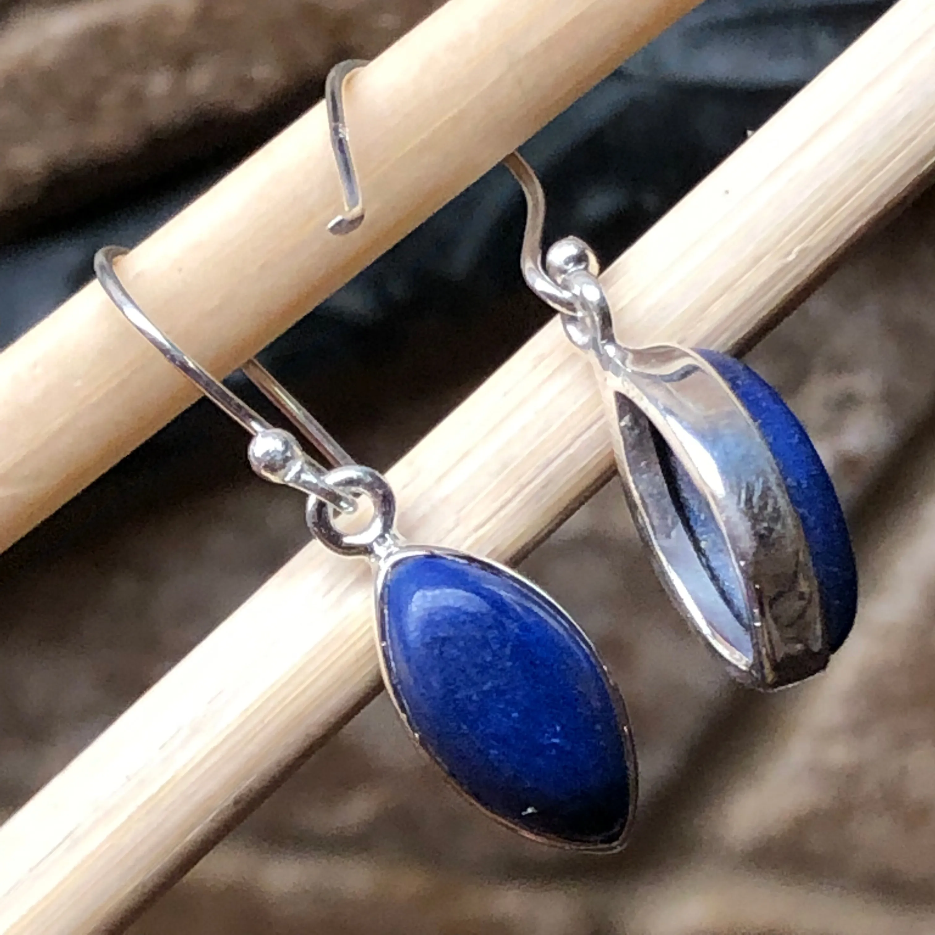 Natural Lapis Lazuli 925 Solid Sterling Silver Earrings 25mm
